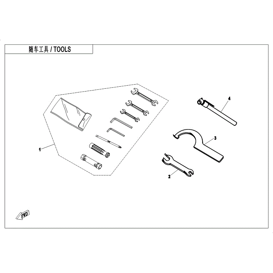 An Image of a genuine CFMOTO Parts Schematic Diagram showing the group - TOOLS - 2019 CFMOTO CFORCE 400