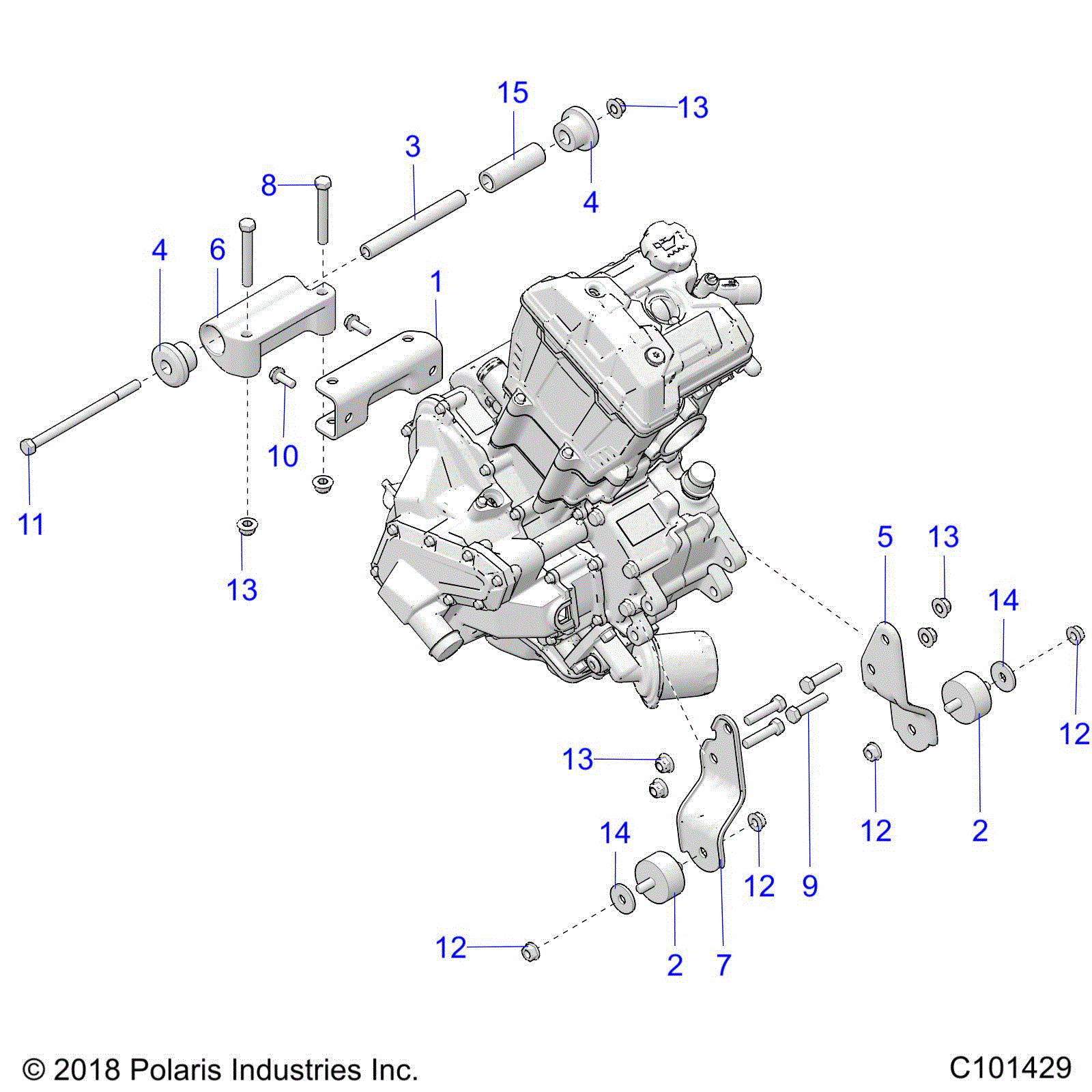An Image of a Genuine Polaris Parts Schematic Diagram showing the schematic - ENGINE: MOUNTING - 2024 POLARIS SPORTSMAN TOURING 570 EPS