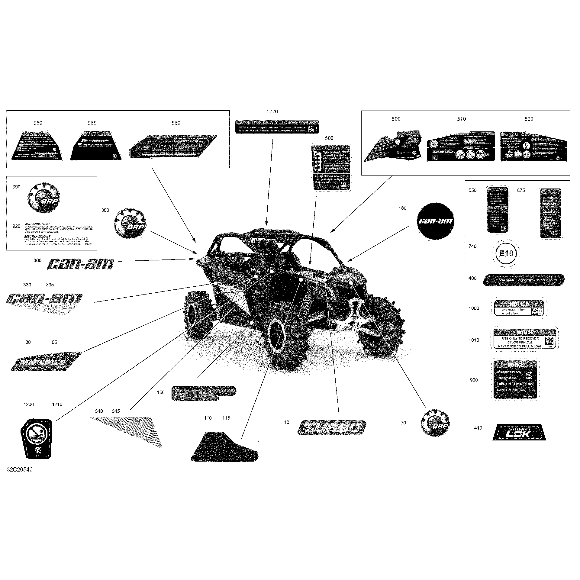 An Image of a Genuine Can-Am Parts Schematic Diagram showing the schematic - DECALS - X MR