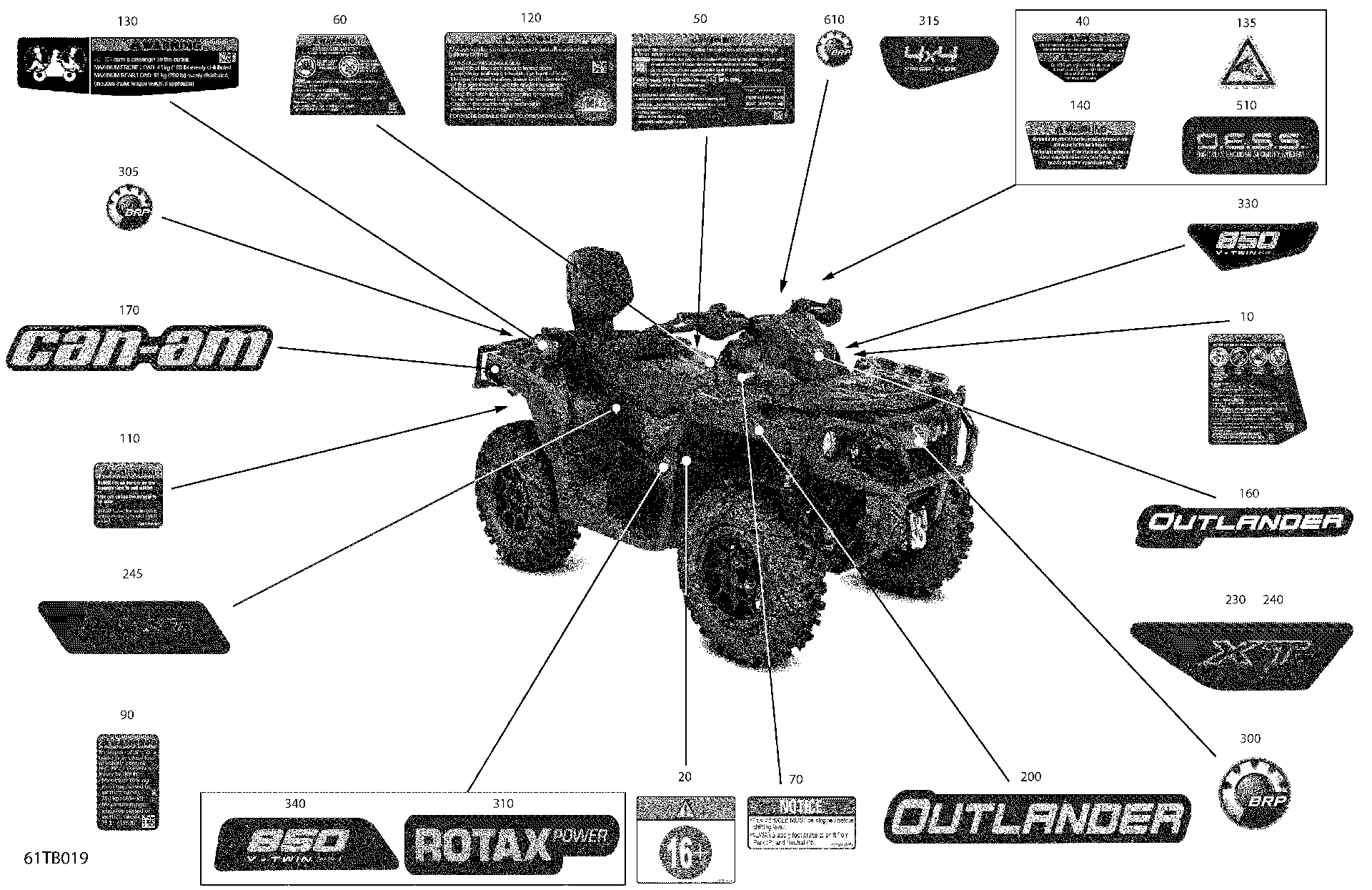 An Image of a Genuine Can-Am Parts Schematic Diagram showing the schematic - BODY - DECALS