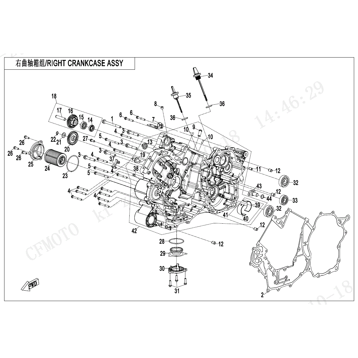 An Image of a genuine CFMOTO Parts Schematic Diagram showing the group - RIGHT CRANKCASE ASSY - 2025 CFMOTO CFORCE 1000 OVERLAND