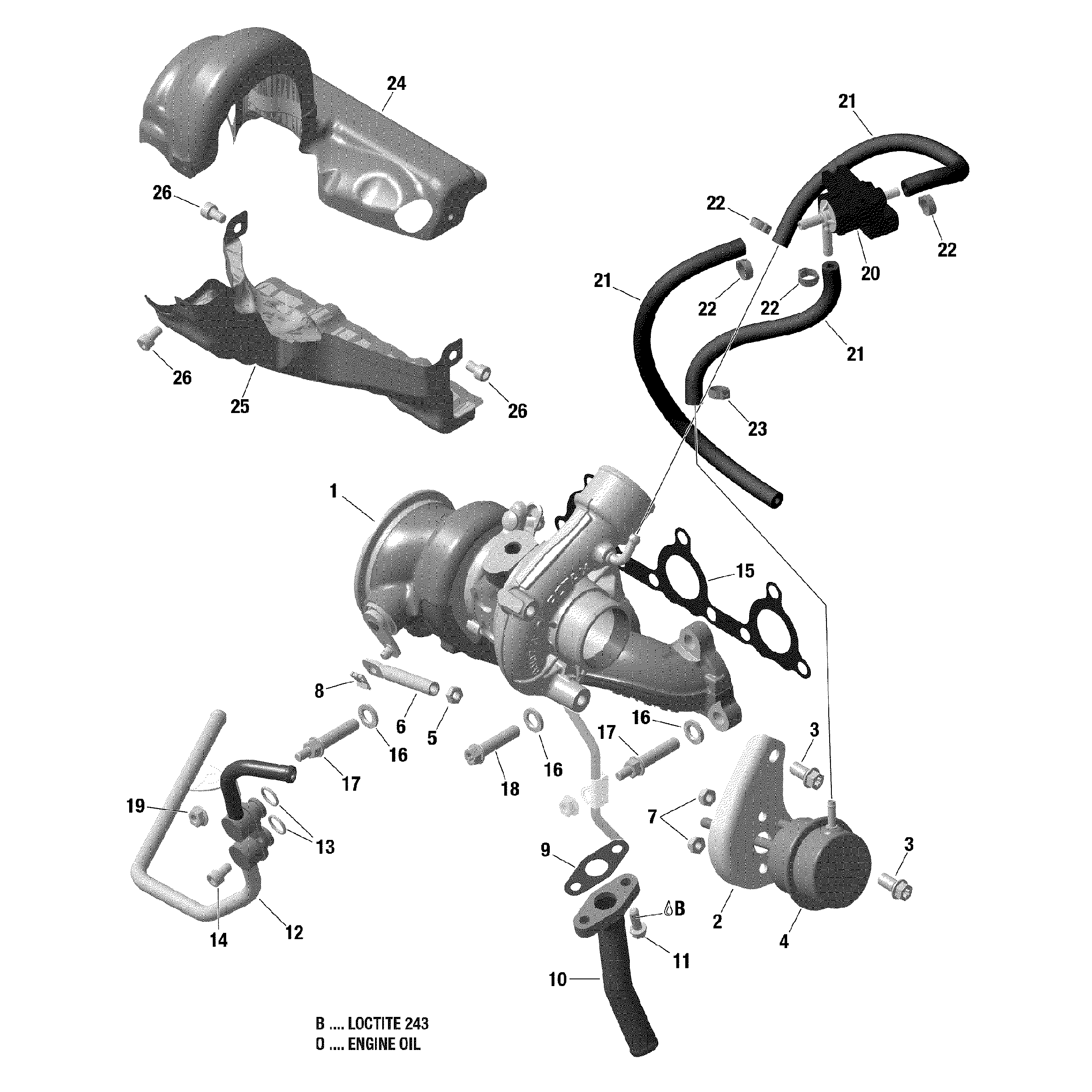 An Image of a Genuine Can-Am Parts Schematic Diagram showing the schematic - TURBOCHARGER