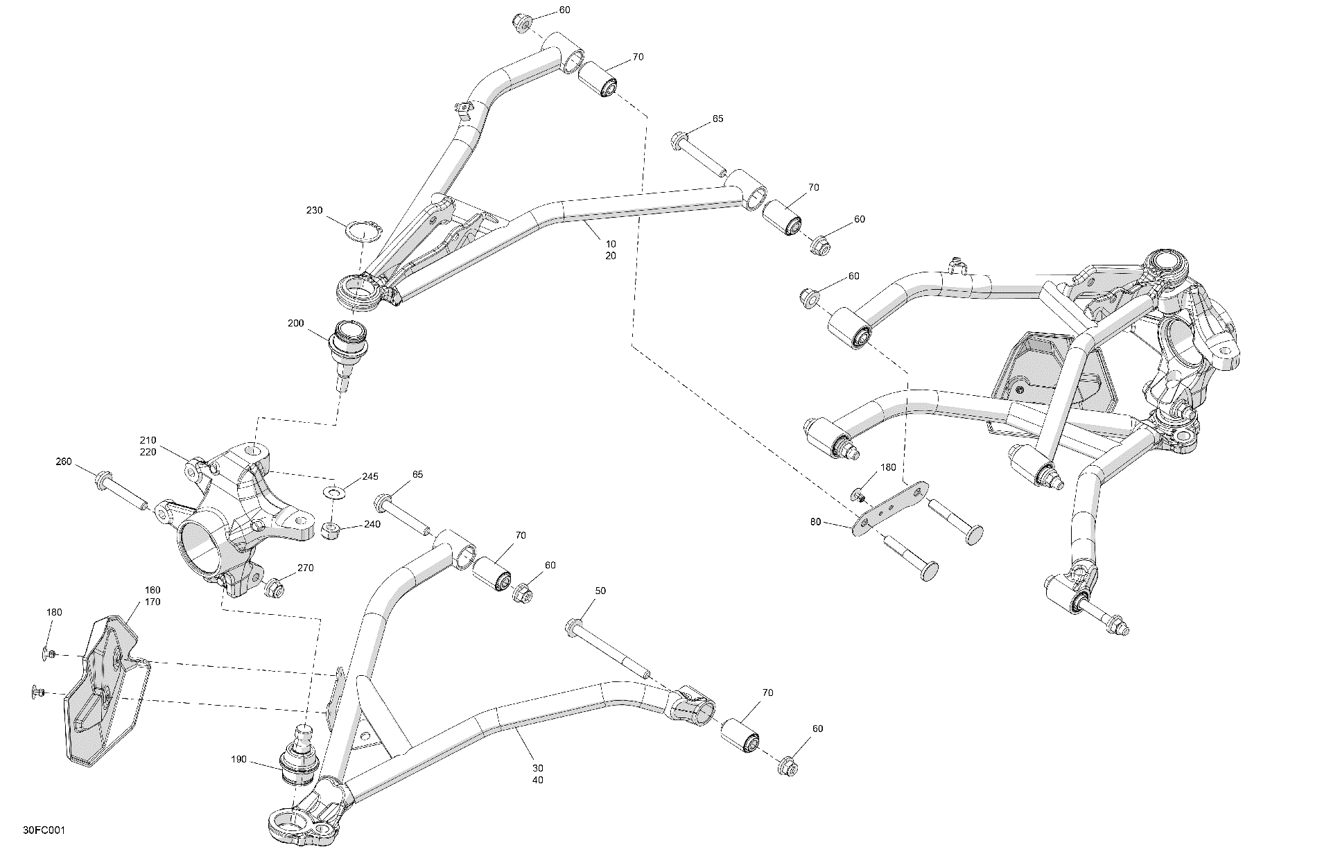 An Image of a Genuine Can-Am Parts Schematic Diagram showing the schematic - SUSPENSION - FRONT COMPONENTS