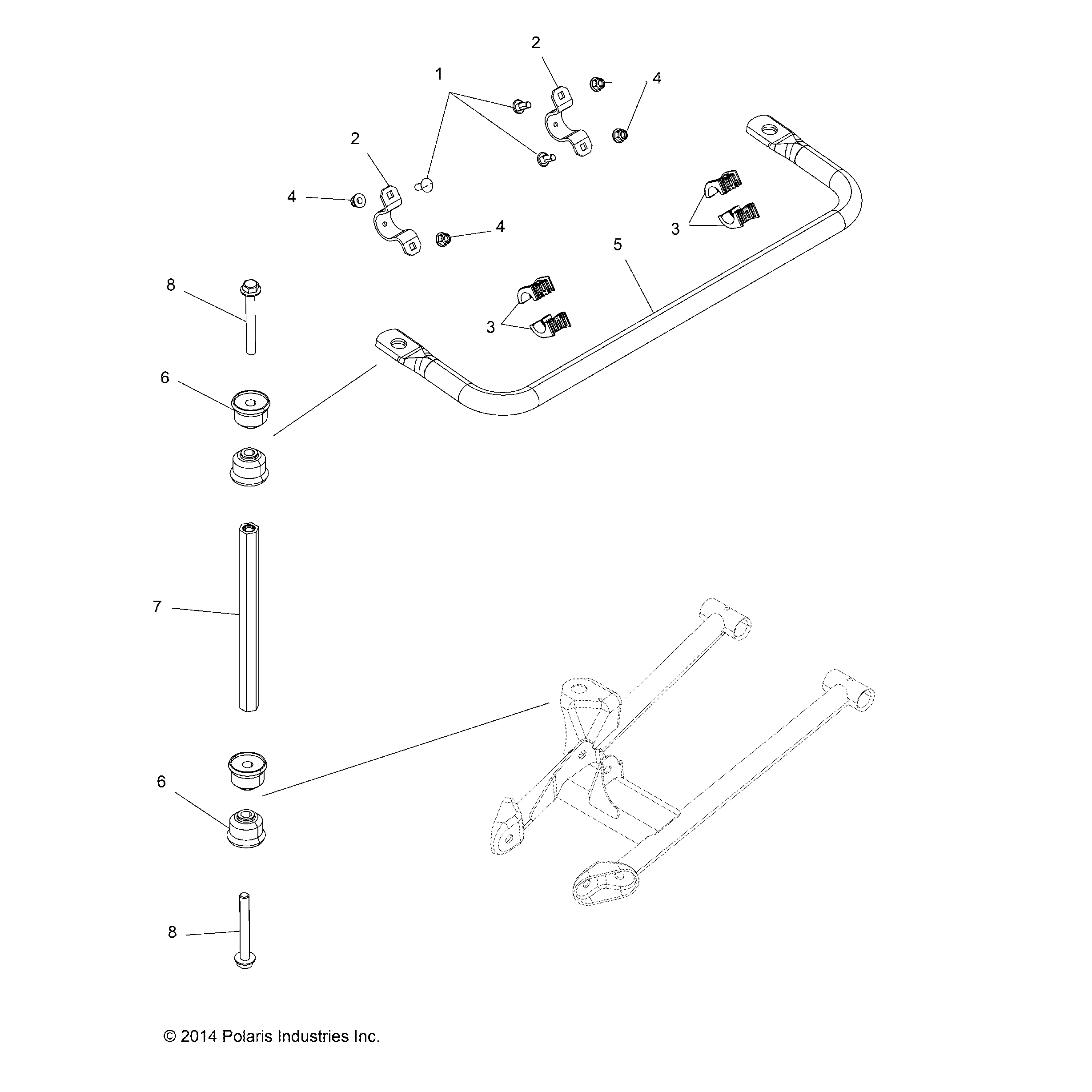 An Image of a Genuine Polaris Parts Schematic Diagram showing the schematic - SUSPENSION: STABILIZER BAR - 2015 POLARIS SPORTSMAN TOURING 1000