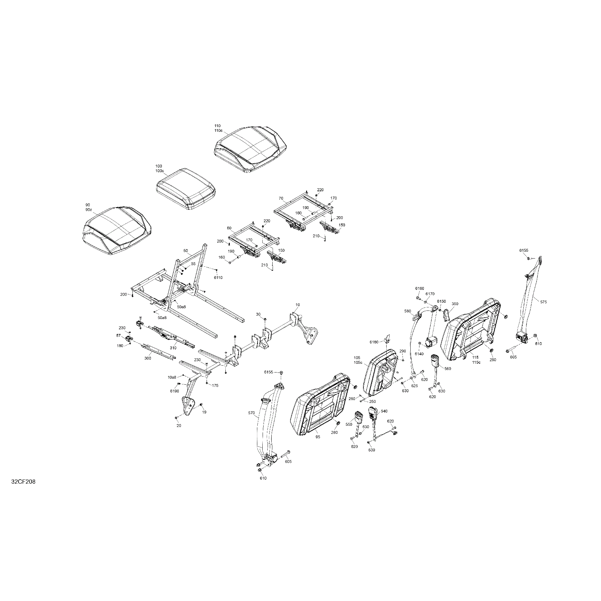 An Image of a Genuine Can-Am Parts Schematic Diagram showing the schematic - BODY - SEAT - FRONT SECTION