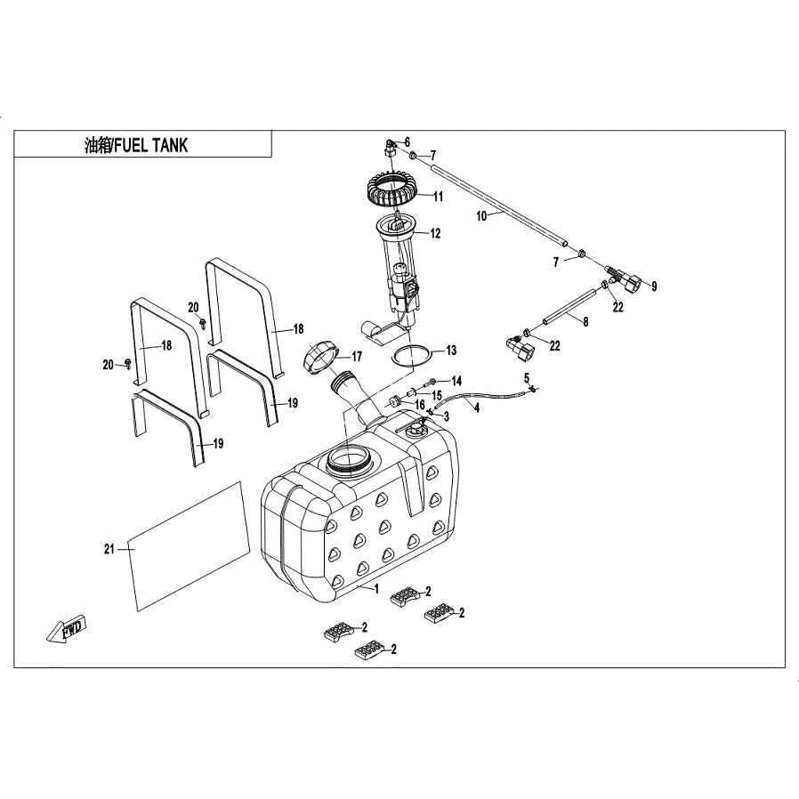 An Image of a Genuine CFMOTO Parts Schematic Diagram showing the schematic - FUEL TANK - 2019 CFMOTO UFORCE 800