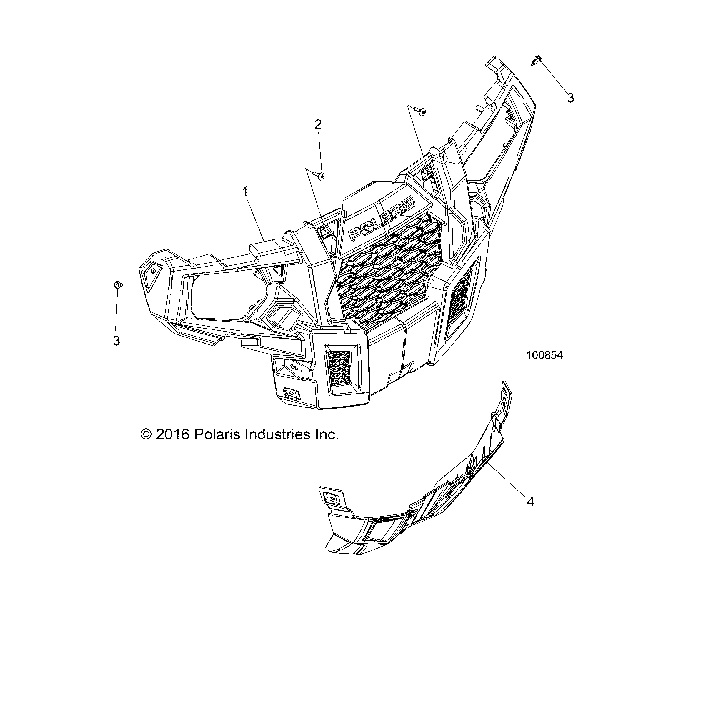An Image of a Genuine Polaris Parts Schematic Diagram showing the schematic - BODY: BUMPER FRONT - 2017 POLARIS ACE 500 SOHC