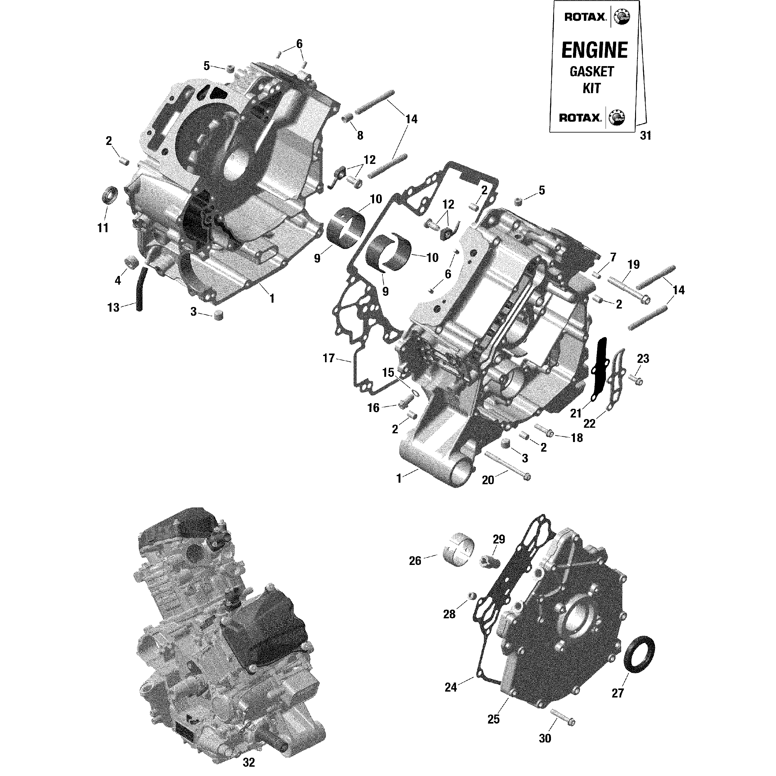 An Image of a Genuine Can-Am Parts Schematic Diagram showing the schematic - ROTAX - CRANKCASE