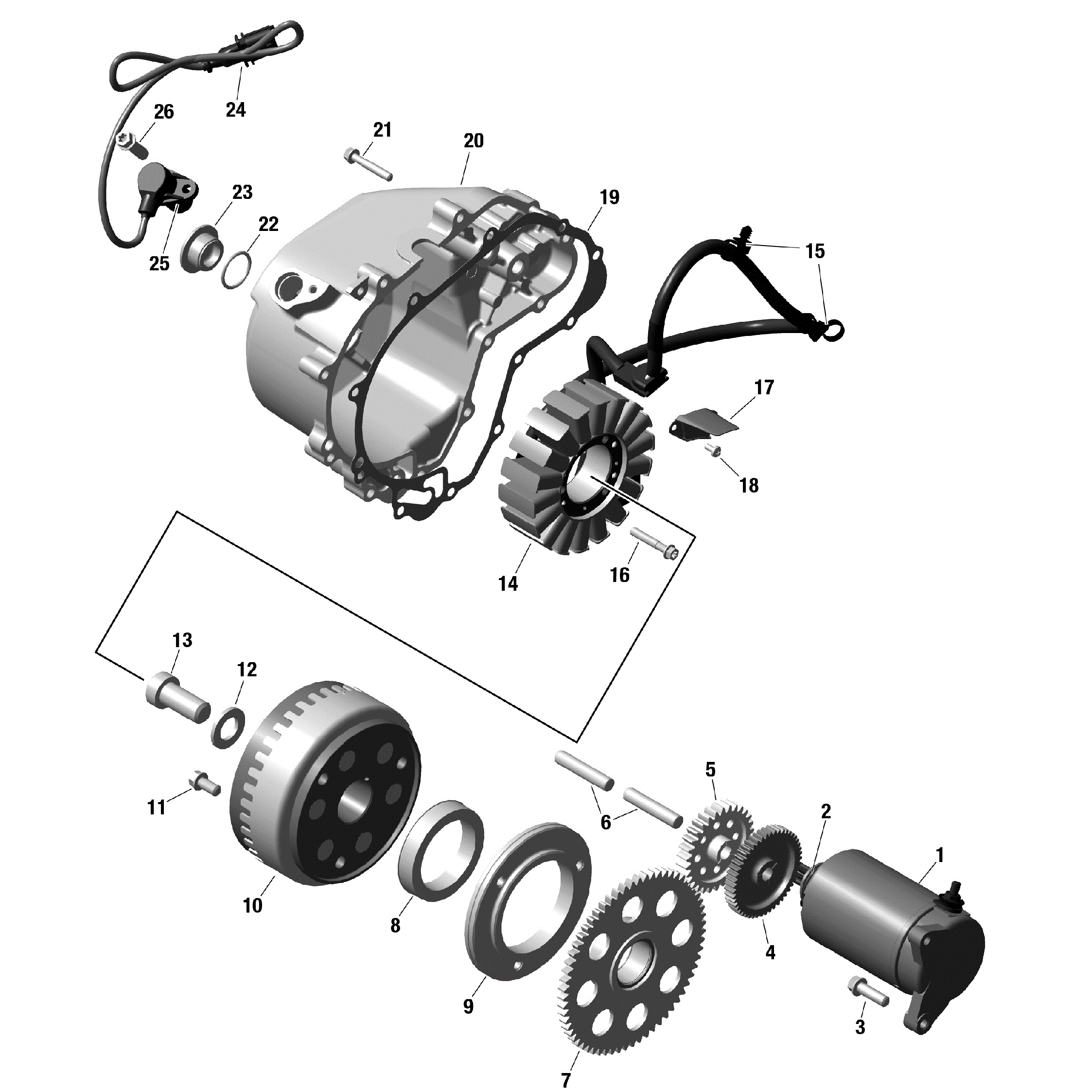 An Image of a Genuine Can-Am Parts Schematic Diagram showing the schematic - ROTAX - MAGNETO AND ELECTRIC STARTER