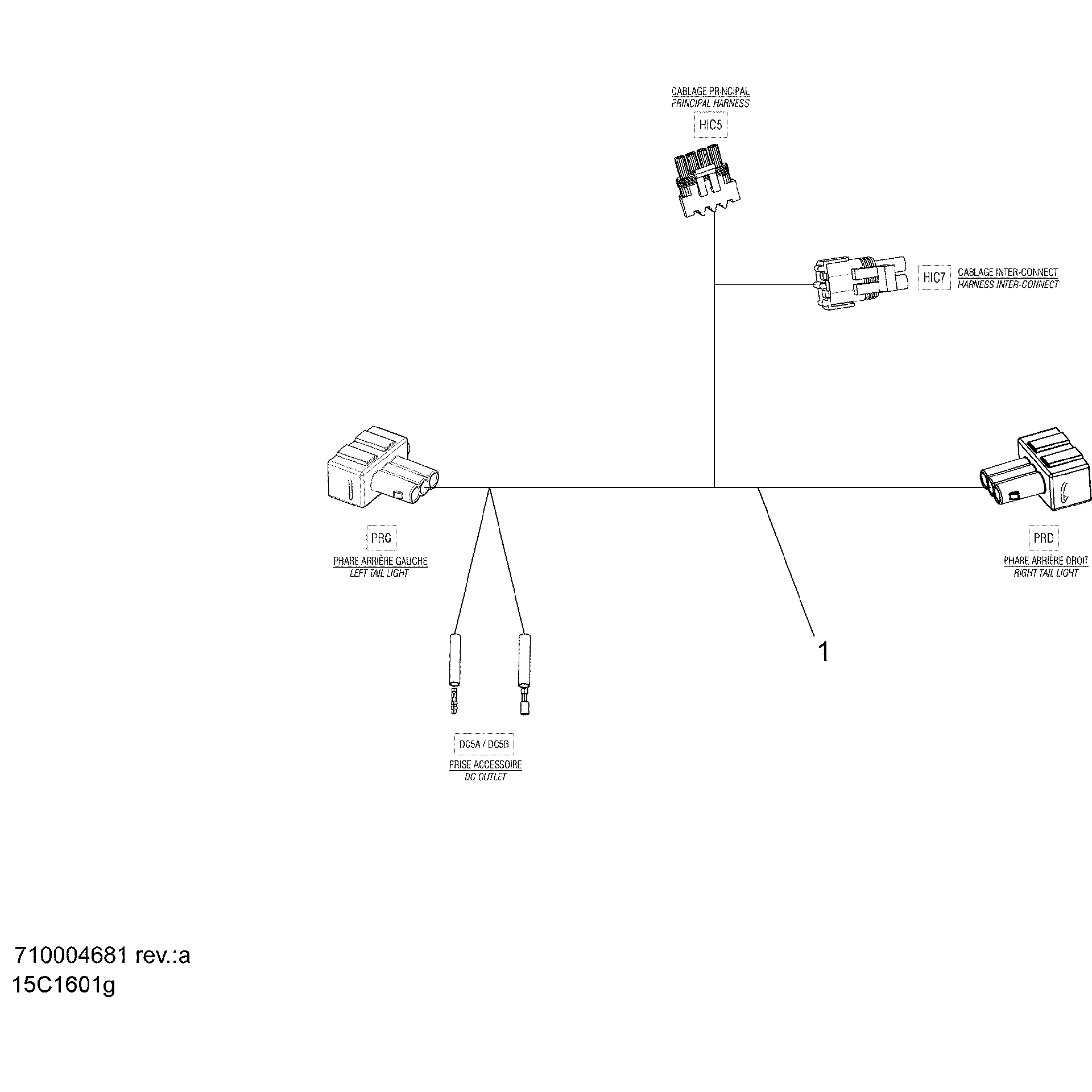An Image of a Genuine Can-Am Parts Schematic Diagram showing the schematic - ELECTRICAL HARNESS - EXCEPT EUROPE