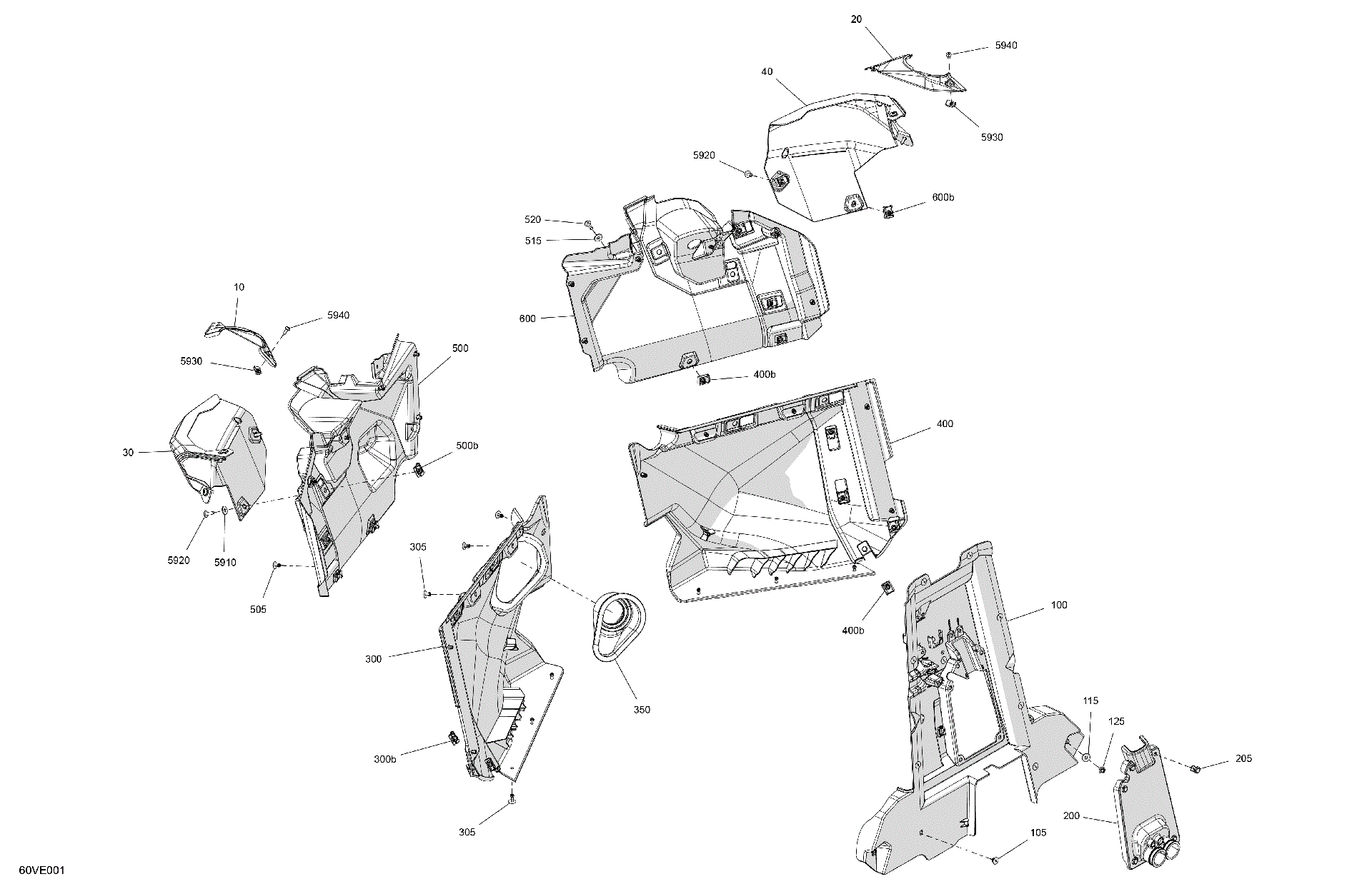 An Image of a Genuine Can-Am Parts Schematic Diagram showing the schematic - CAB INTERIOR - FIREWALL