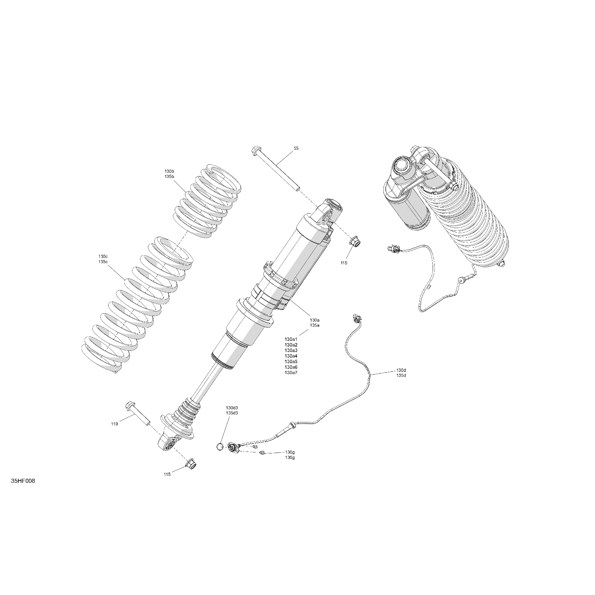 An Image of a Genuine Can-Am Parts Schematic Diagram showing the schematic - SUSPENSION - FRONT SHOCKS