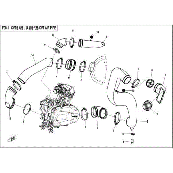 An Image of a Genuine CFMOTO Parts Schematic Diagram showing the schematic - CVT AIR PIPE - 2016 CFMOTO ZFORCE 500