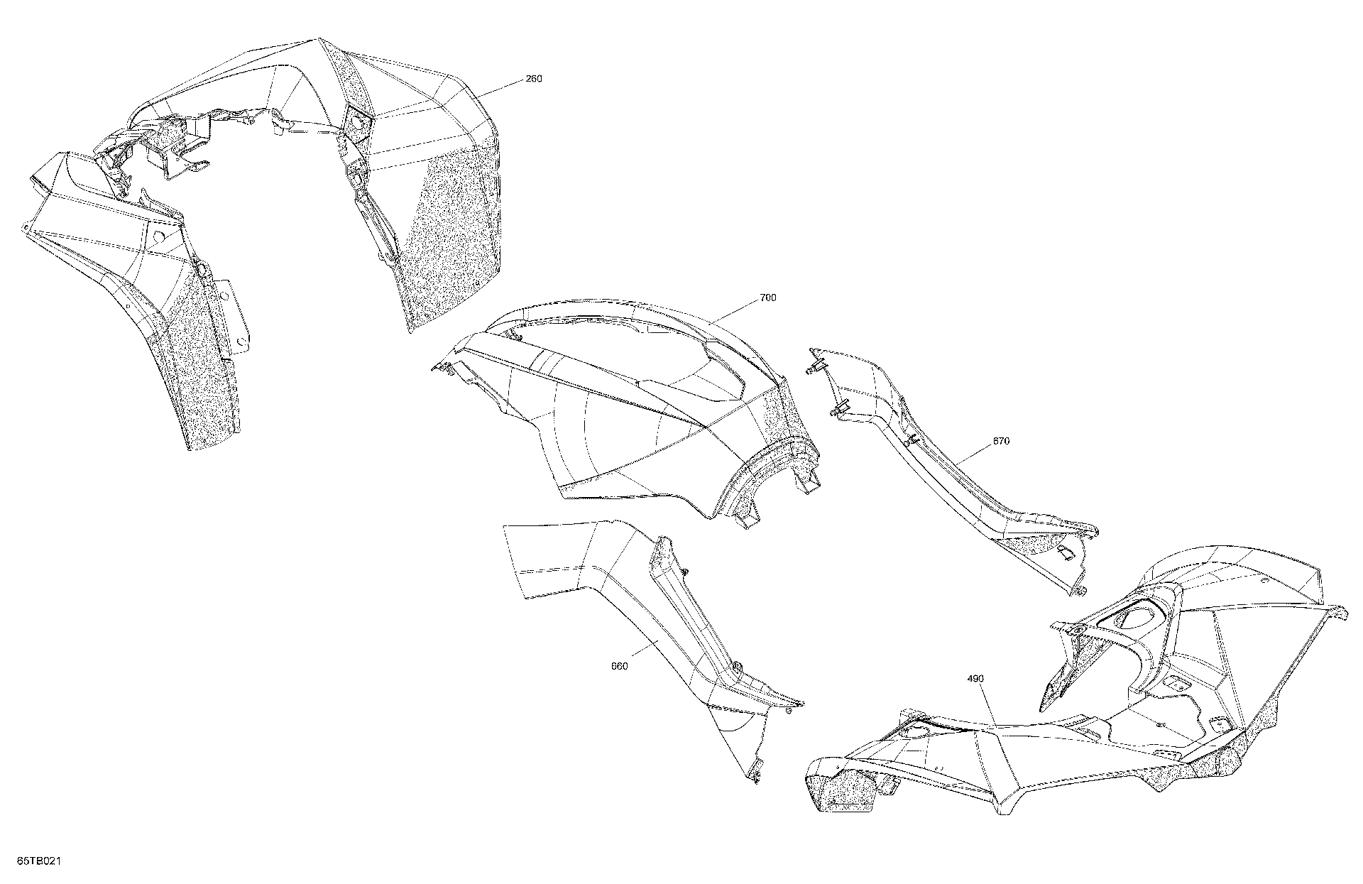 An Image of a Genuine Can-Am Parts Schematic Diagram showing the schematic - BODY - FENDER KIT
