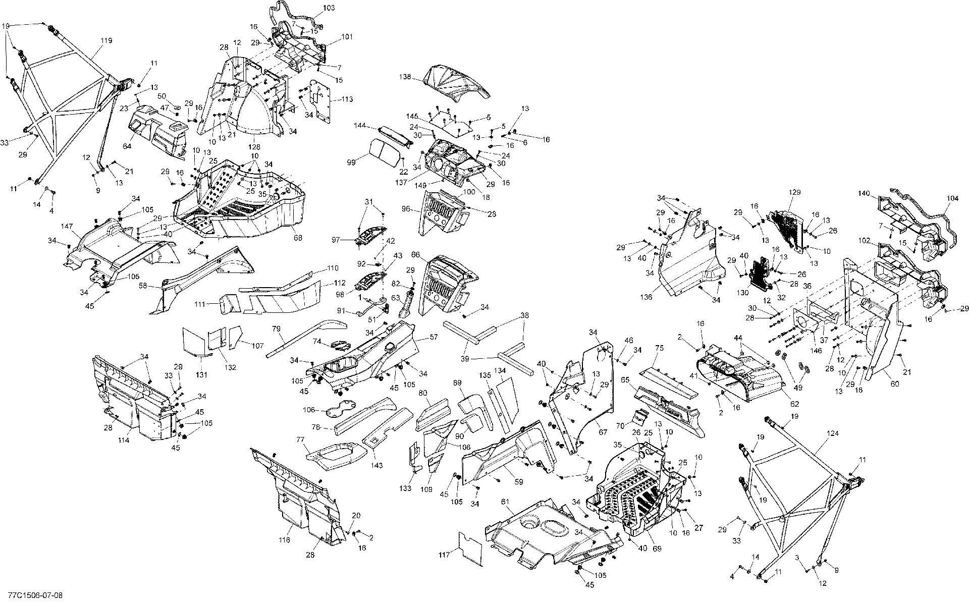 An Image of a Genuine Can-Am Parts Schematic Diagram showing the schematic - CAB INTERIOR _77C1508