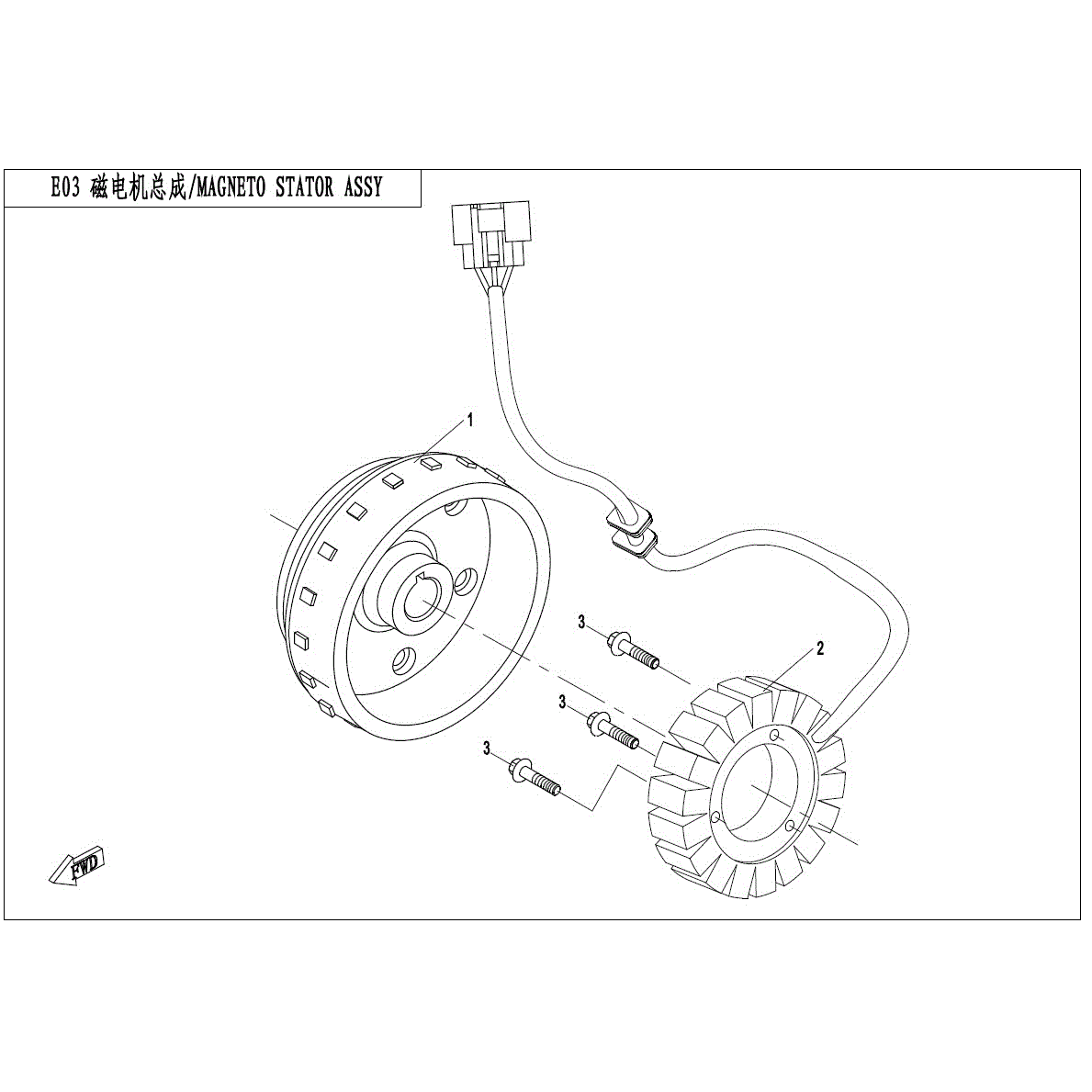 An Image of a genuine CFMOTO Parts Schematic Diagram showing the group - MAGNETO STATOR ASSY - 2017 CFMOTO CFORCE 400