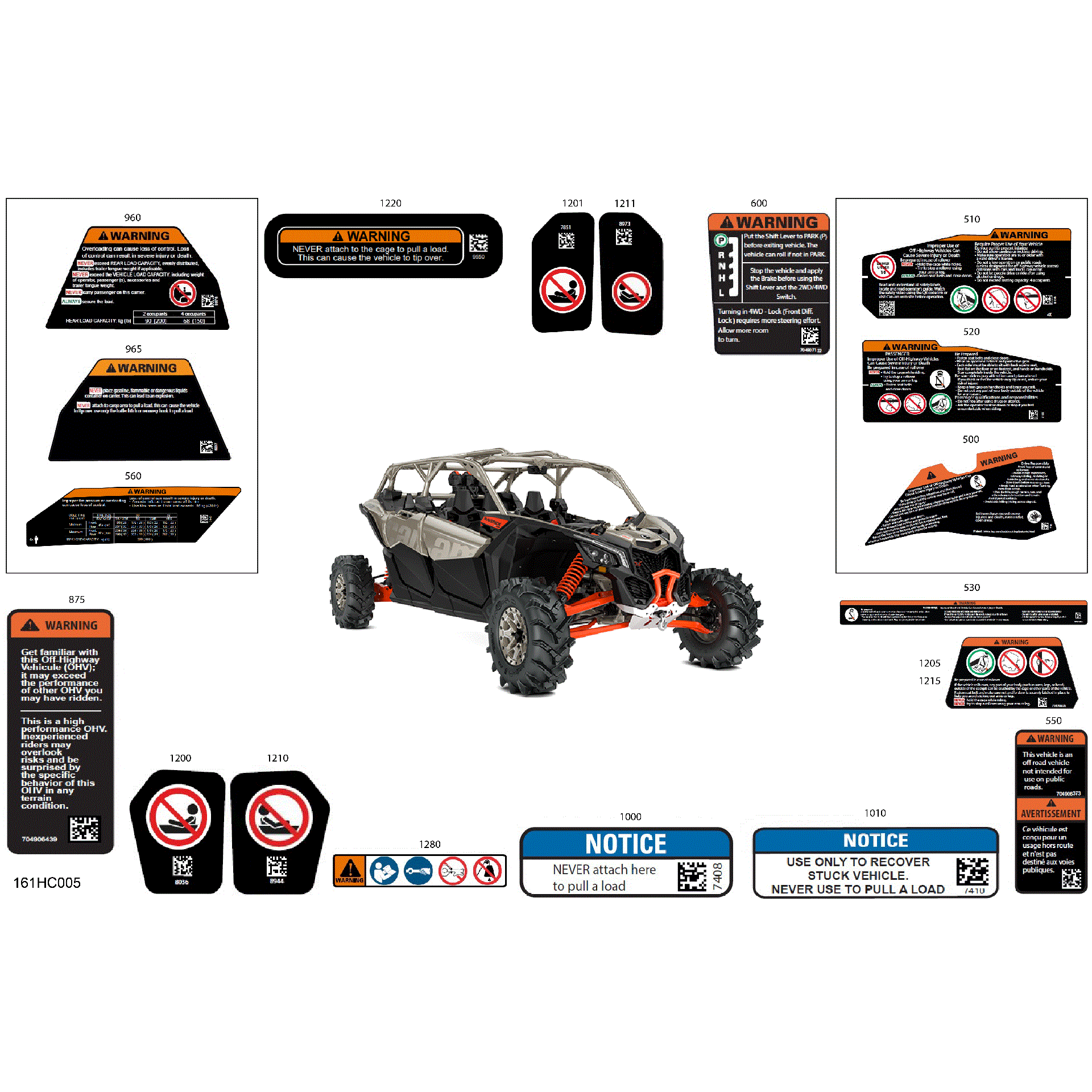 An Image of a Genuine Can-Am Parts Schematic Diagram showing the schematic - BODY - WARNING DECALS