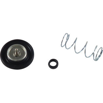 Metal and black rubber diaphragm, small black rubber gasket, and coiled metal spring for Yamaha air cut off valve kit.