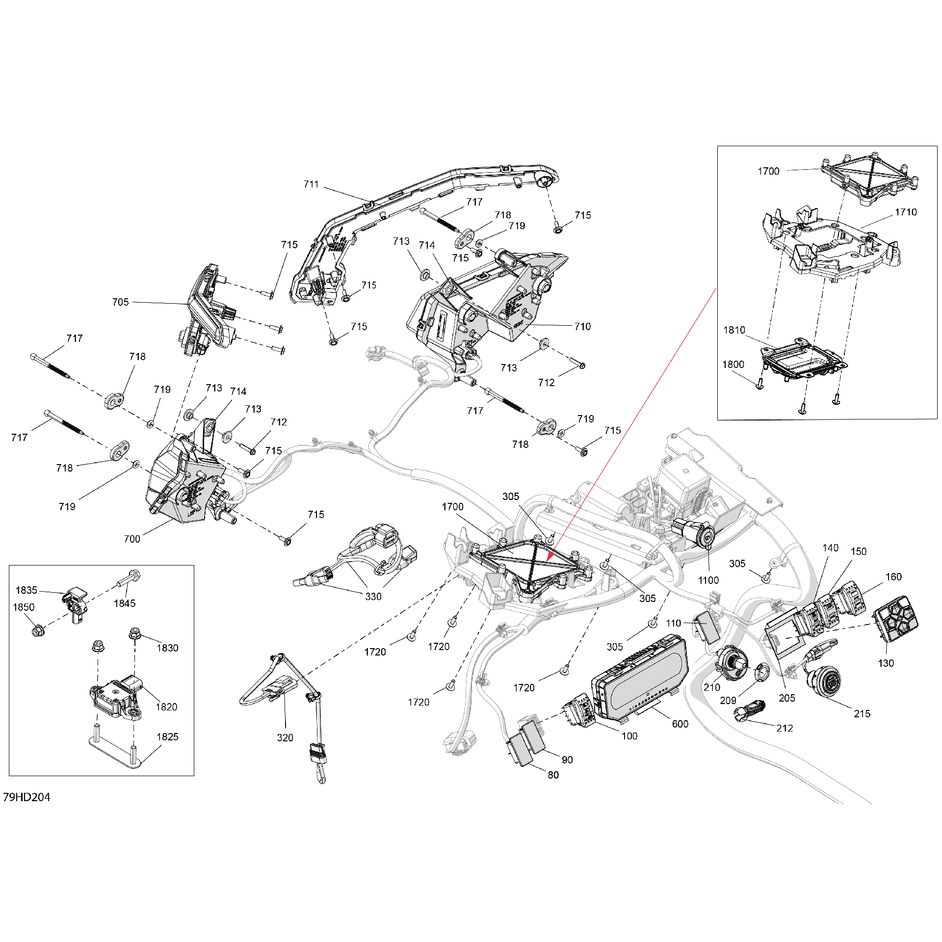 An Image of a Genuine Can-Am Parts Schematic Diagram showing the schematic - ELECTRIC - FRONT SECTION