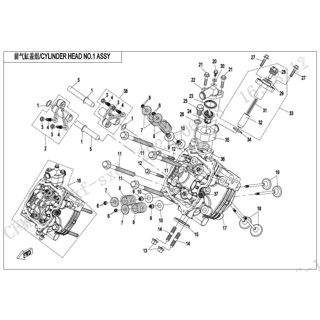 An Image of a genuine CFMOTO Parts Schematic Diagram showing the group - CYLINDER HEAD (1) ASSY. - 2023 CFMOTO CFORCE 800 XC
