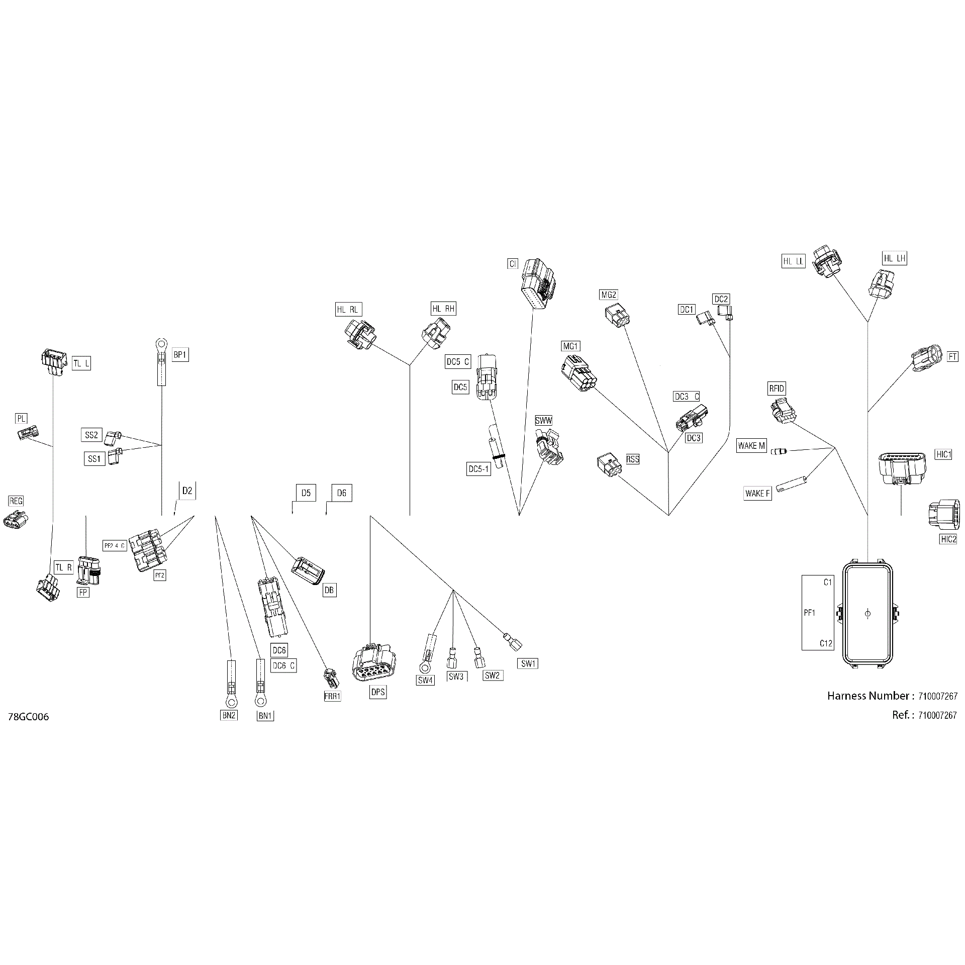 An Image of a Genuine Can-Am Parts Schematic Diagram showing the schematic - ELECTRIC - MAIN HARNESS - 710007267
