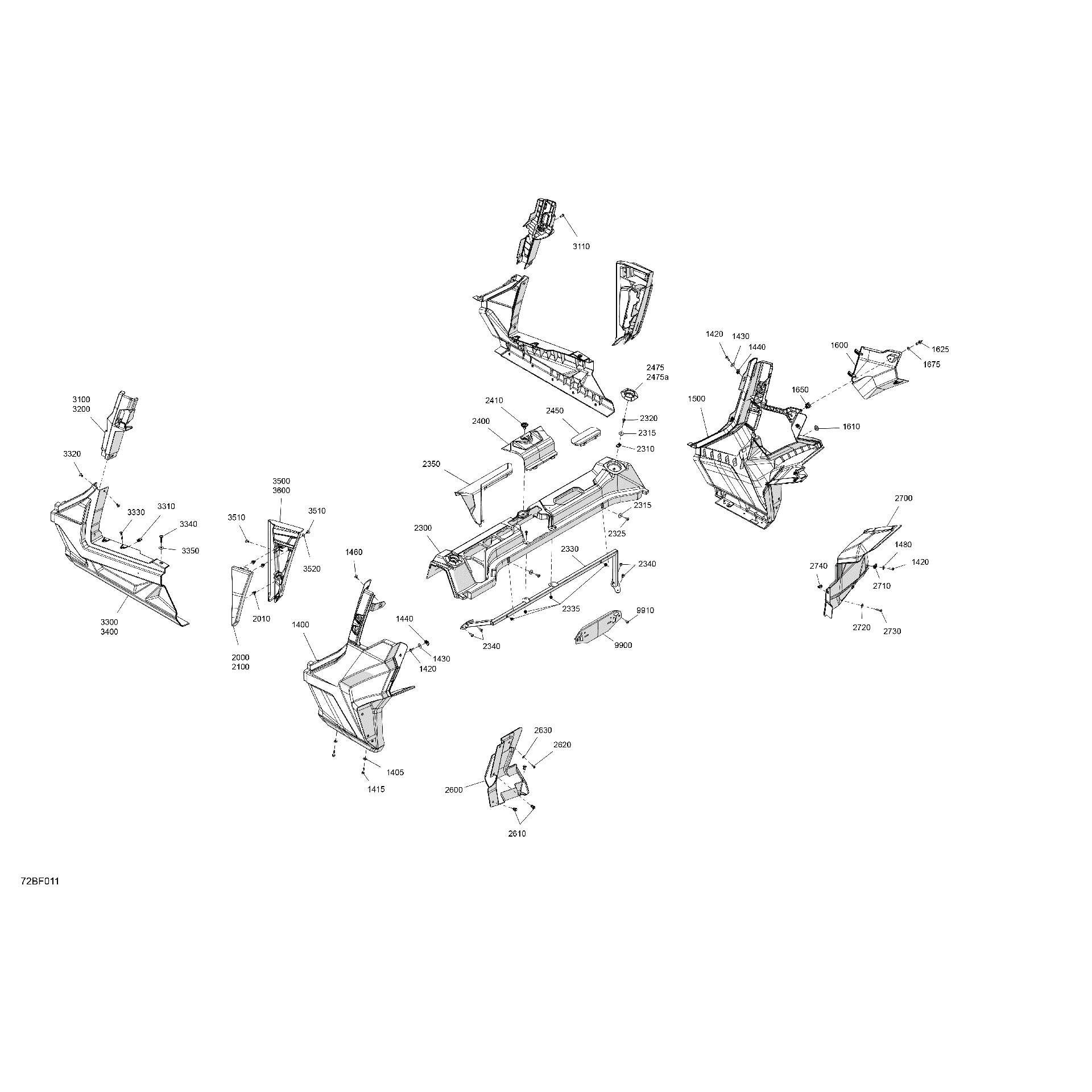 An Image of a Genuine Can-Am Parts Schematic Diagram showing the schematic - BODY - REAR SECTION
