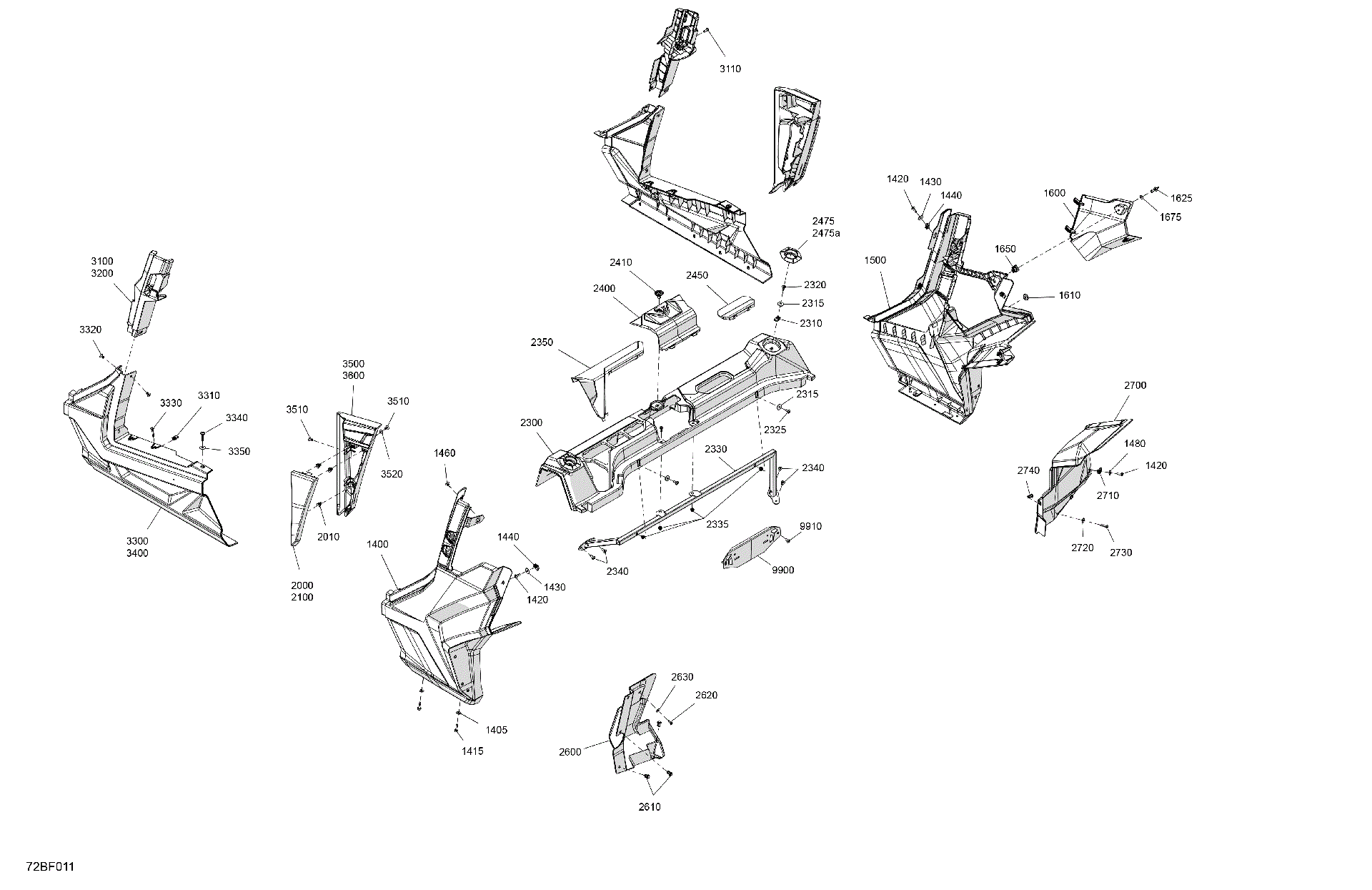 An Image of a Genuine Can-Am Parts Schematic Diagram showing the schematic - BODY - REAR SECTION