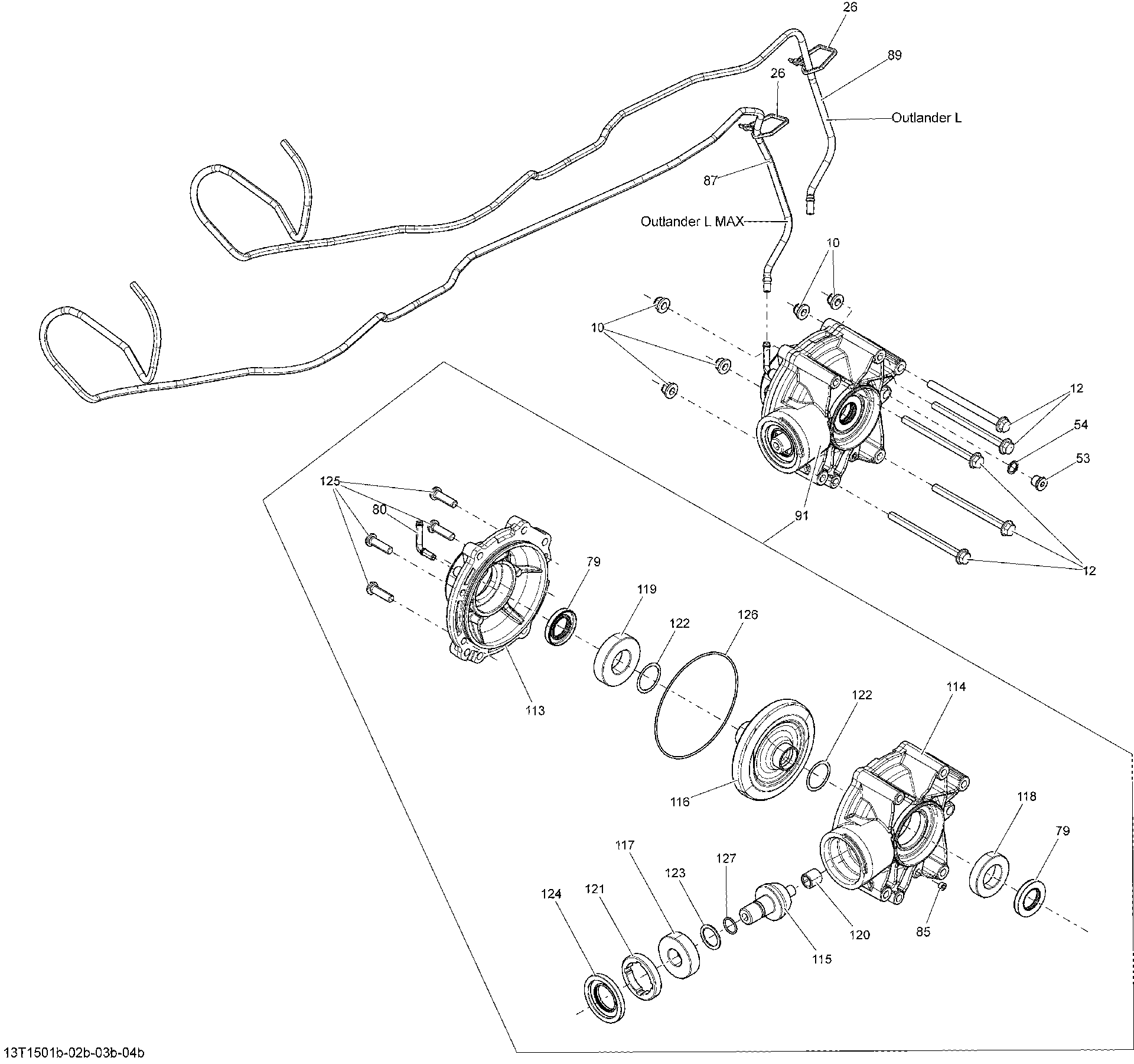An Image of a Genuine Can-Am Parts Schematic Diagram showing the schematic - DRIVE SYSTEM REAR DIFFERENTIAL_13T1504B