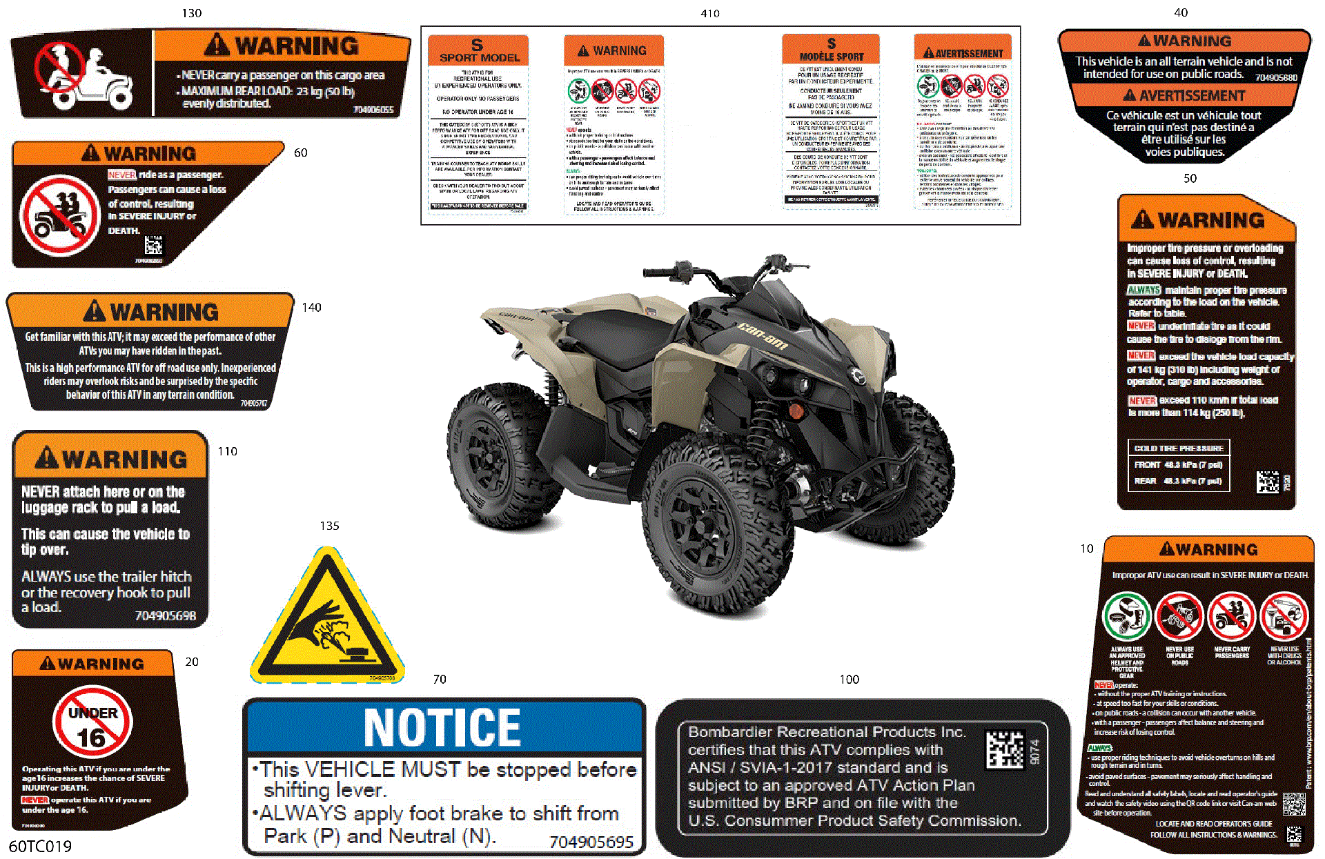 An Image of a Genuine Can-Am Parts Schematic Diagram showing the schematic - BODY - WARNING DECALS