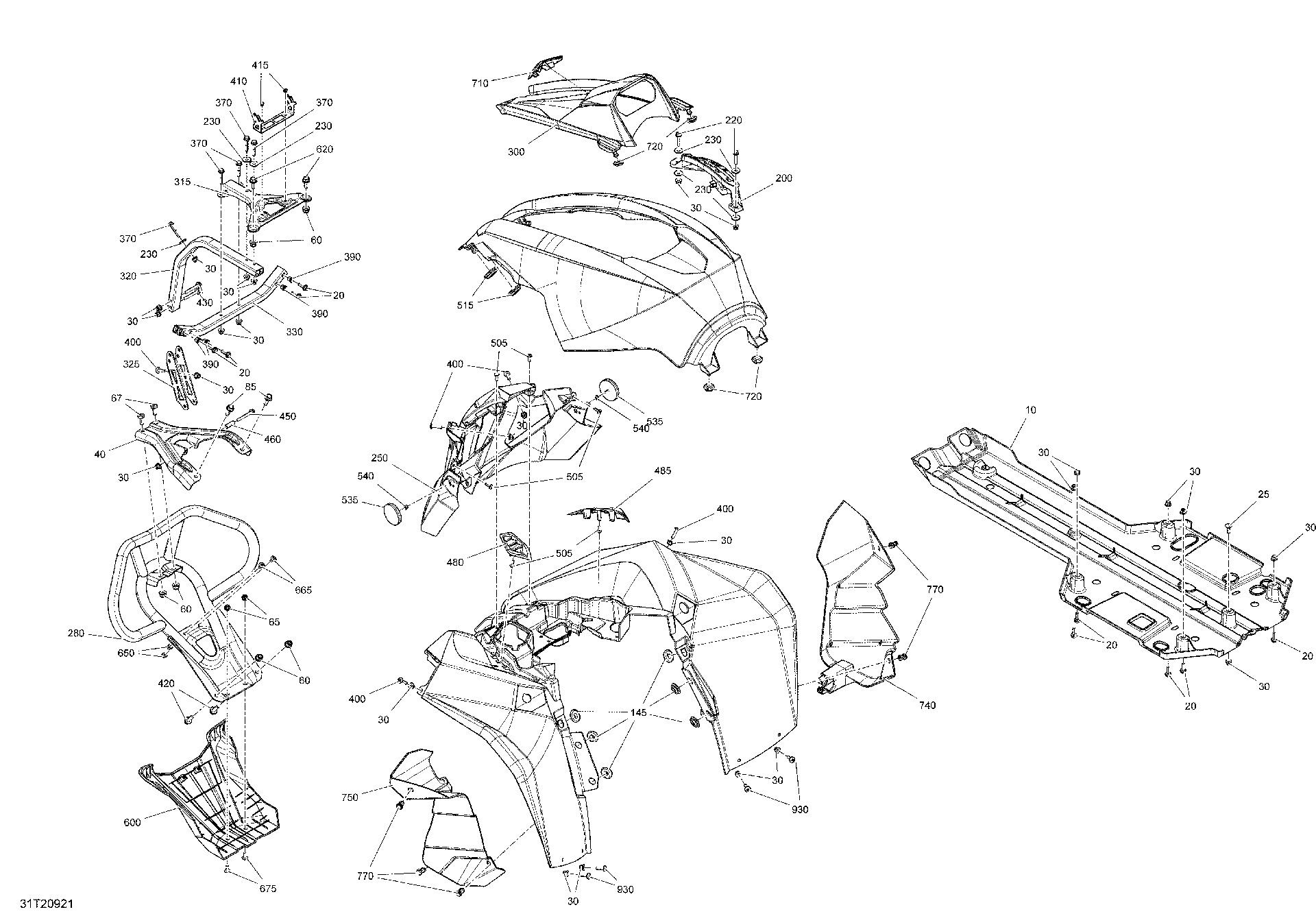 An Image of a Genuine Can-Am Parts Schematic Diagram showing the schematic - BODY - FRONT SECTION - STD SUNBURST YELLOW