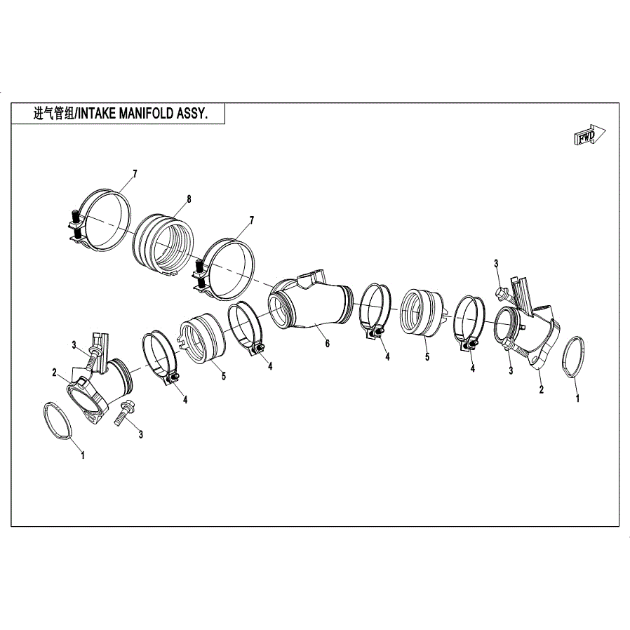 An Image of a Genuine CFMOTO Parts Schematic Diagram showing the schematic - INTAKE MANIFOLD ASSY. - 2019 CFMOTO ZFORCE 800 Trail