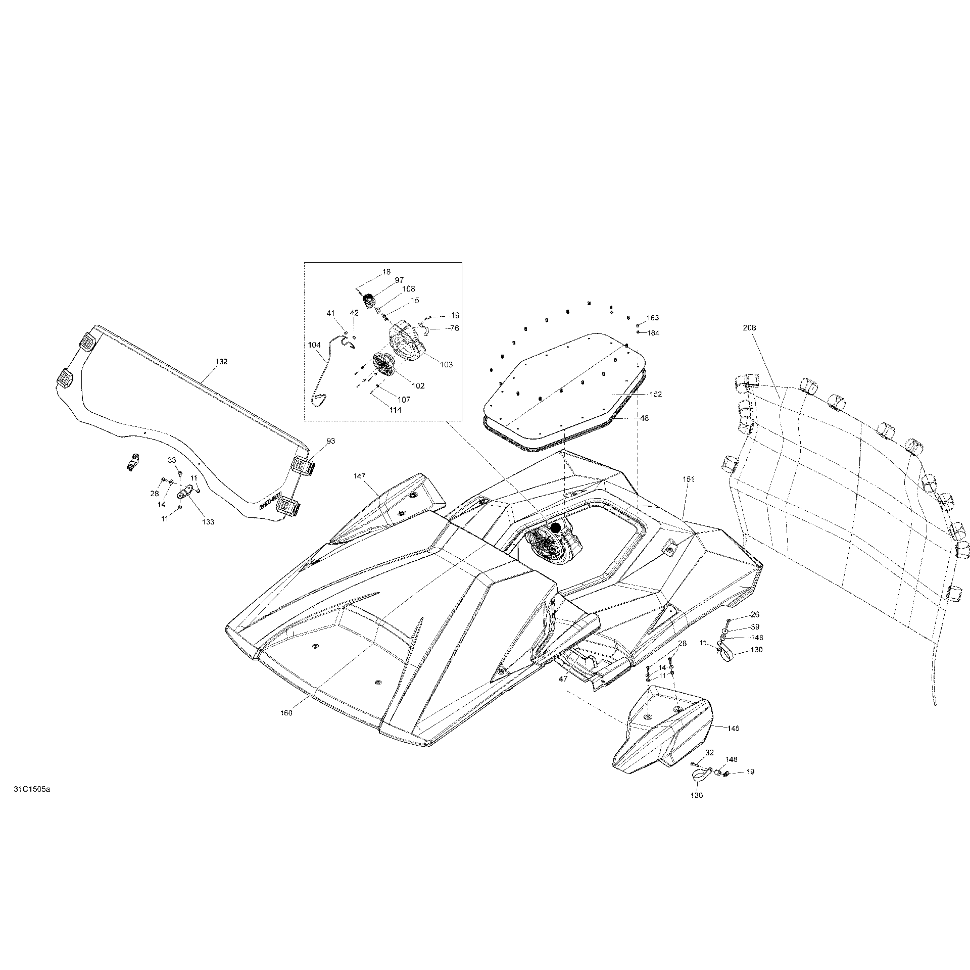 An Image of a Genuine Can-Am Parts Schematic Diagram showing the schematic - BODY AND ACCESSORIES ROOF AND WINDSHIELD_31C1505A