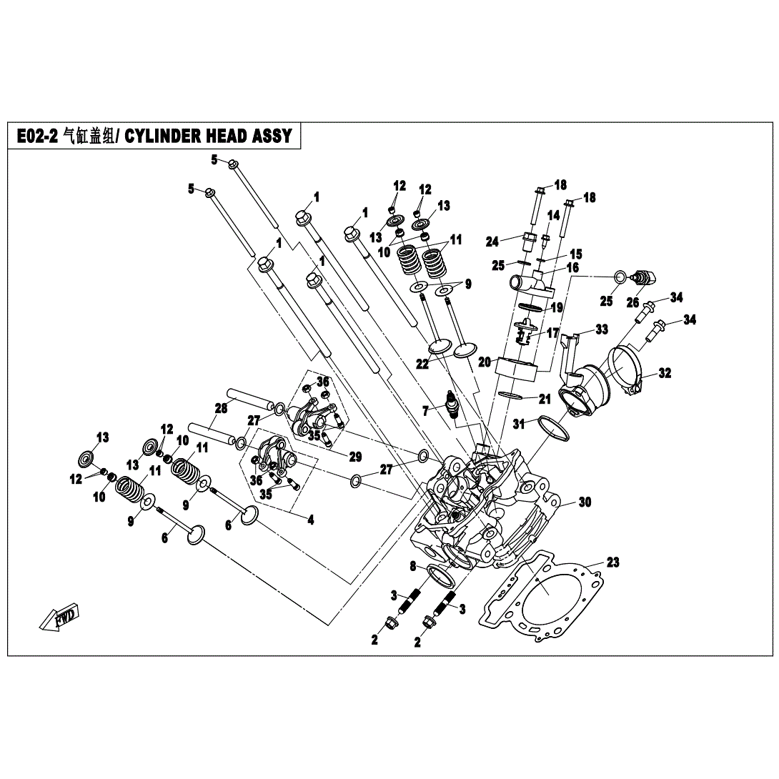 An Image of a genuine CFMOTO Parts Schematic Diagram showing the group - CYLINDER HEAD ASSY. - 2020 CFMOTO CFORCE 400