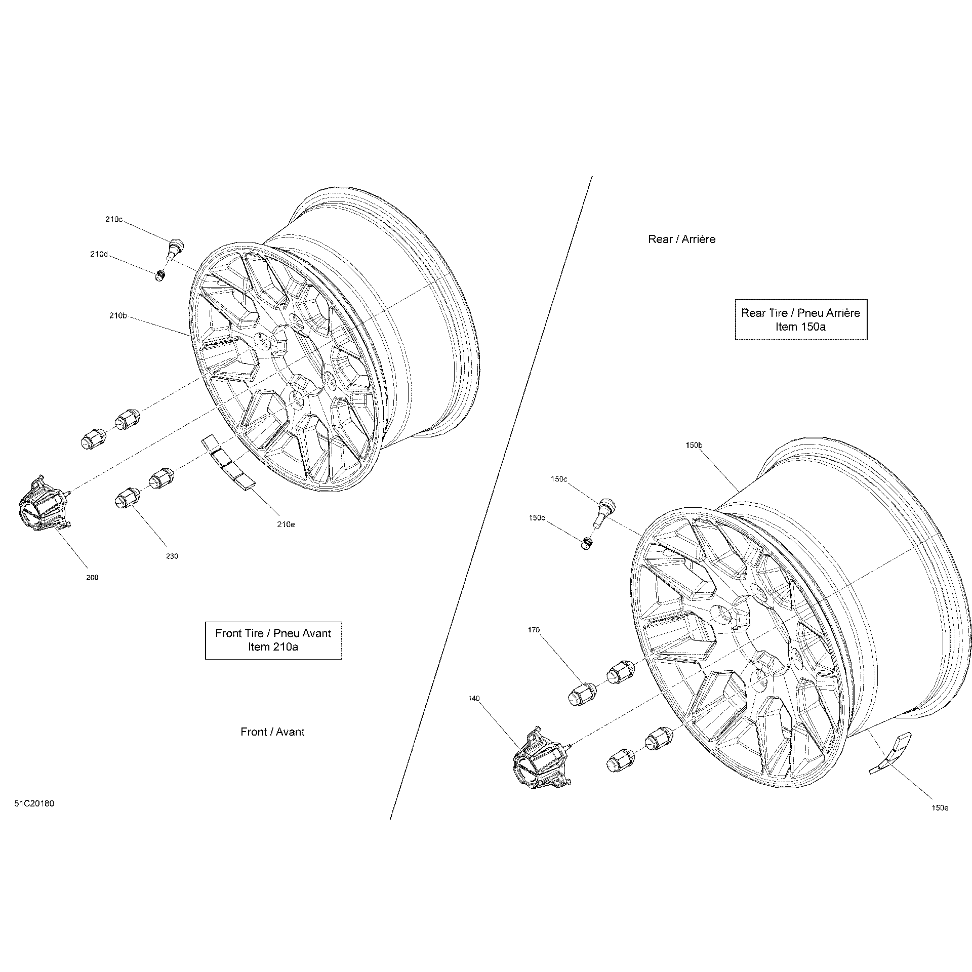 An Image of a Genuine Can-Am Parts Schematic Diagram showing the schematic - WHEELS - STD