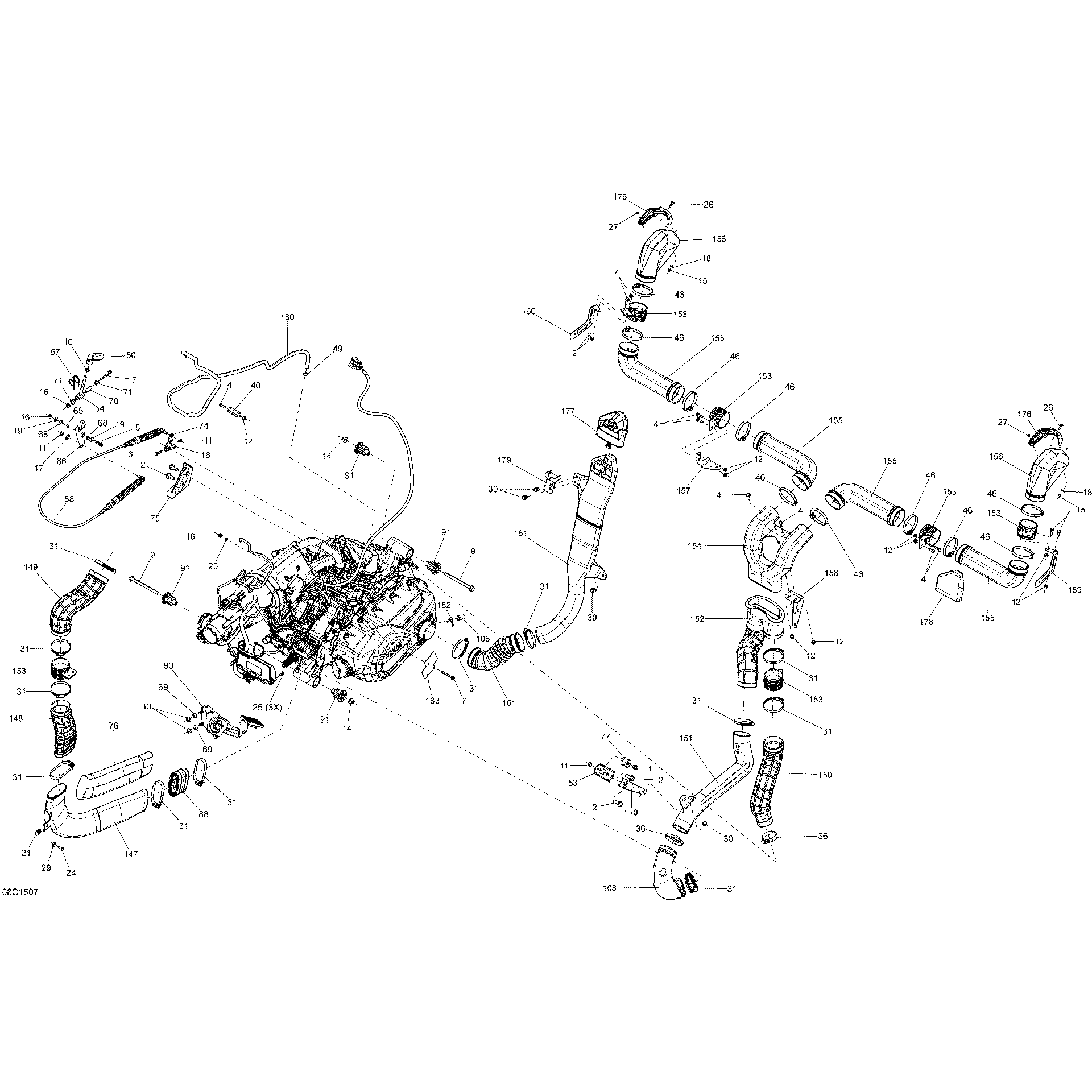 An Image of a Genuine Can-Am Parts Schematic Diagram showing the schematic - ENGINE _08C1507