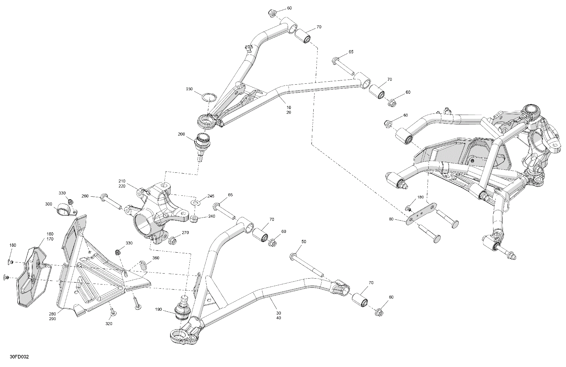 An Image of a Genuine Can-Am Parts Schematic Diagram showing the schematic - SUSPENSION - FRONT COMPONENTS