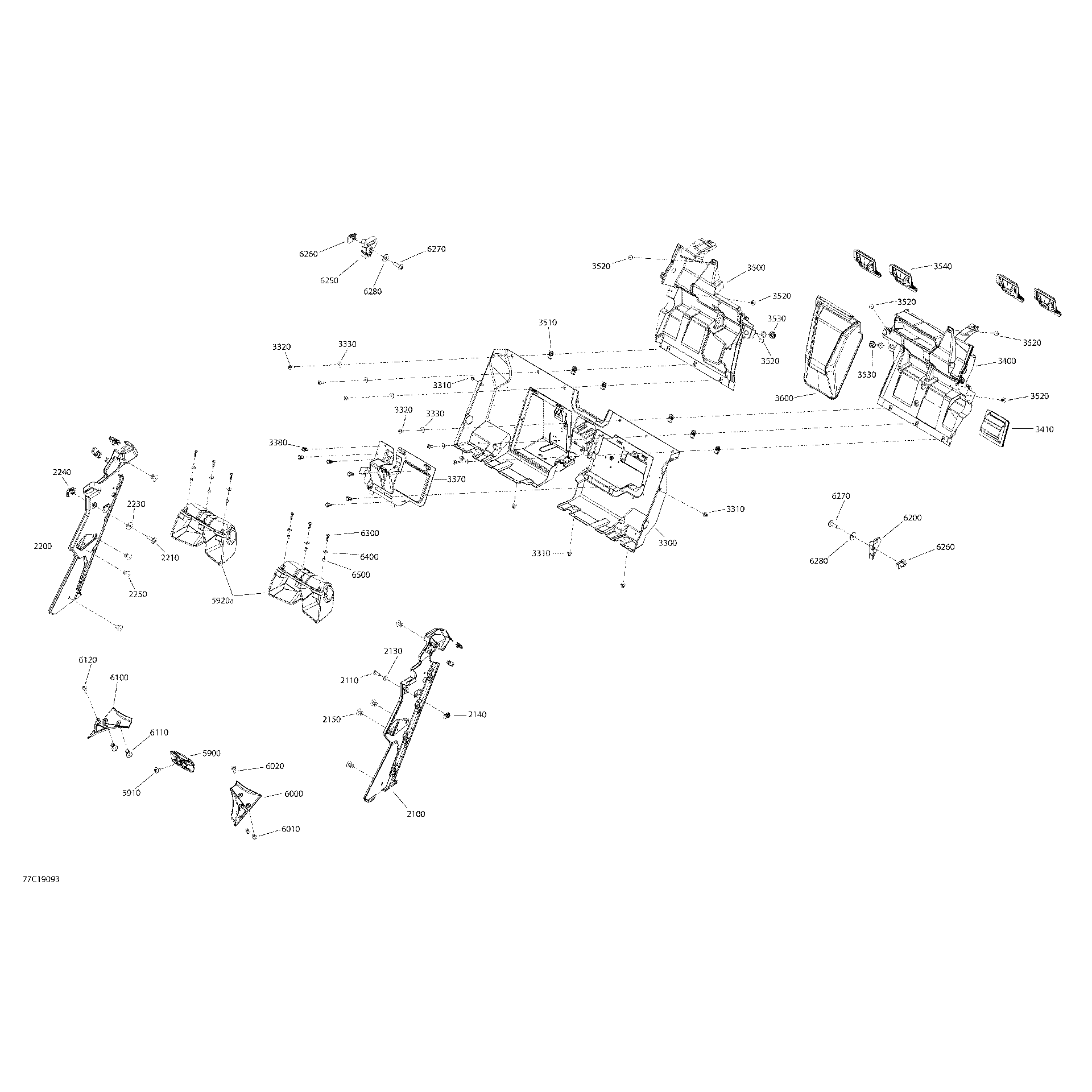 An Image of a Genuine Can-Am Parts Schematic Diagram showing the schematic - CAB INTERIOR MAVERICK MAX - NORTH AMERICA - REAR UPPER PART