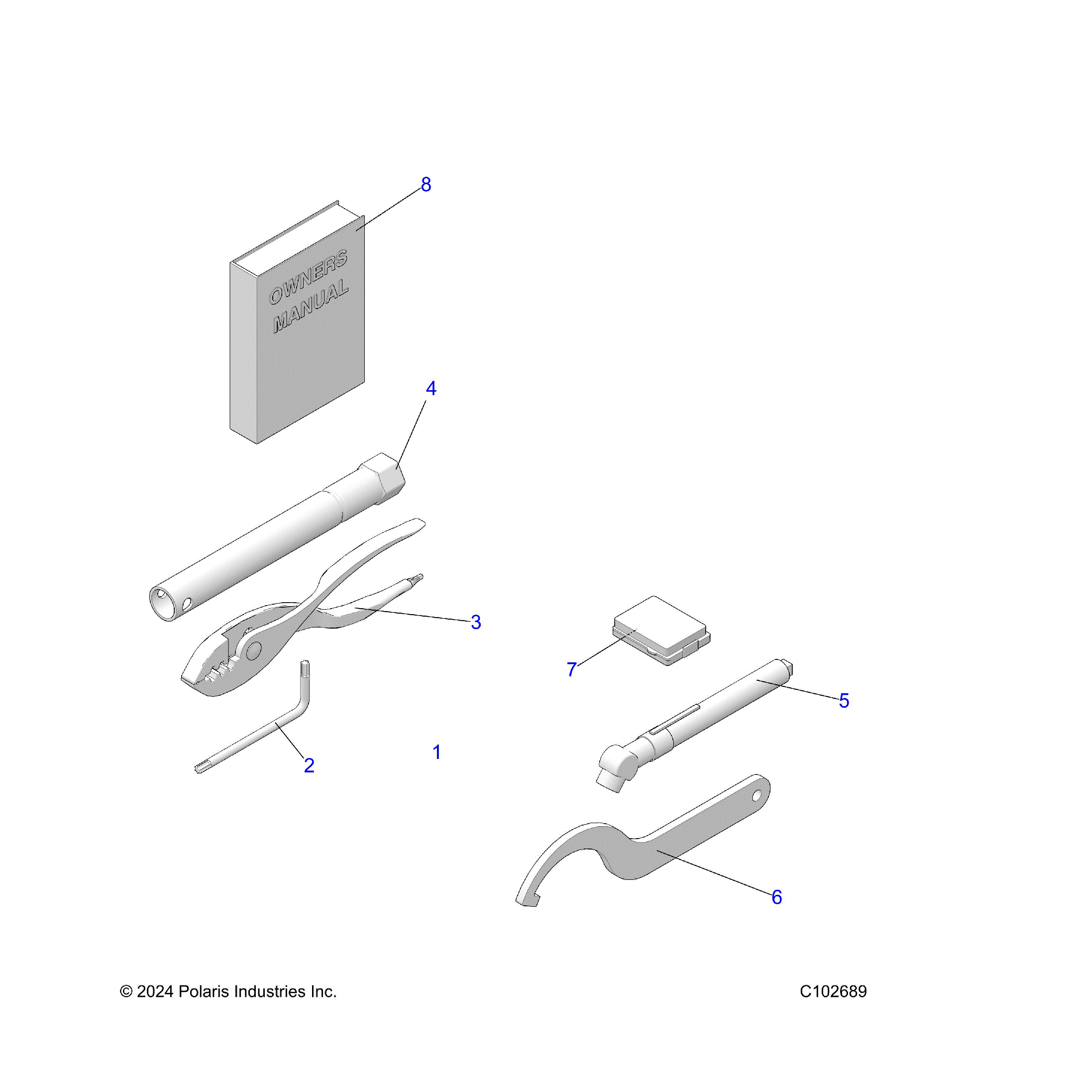 An Image of a Genuine Polaris Parts Schematic Diagram showing the schematic - REFERENCE: TOOL KIT and OWNERS MANUAL - 2026 POLARIS SPORTSMAN TOURING 850 48"