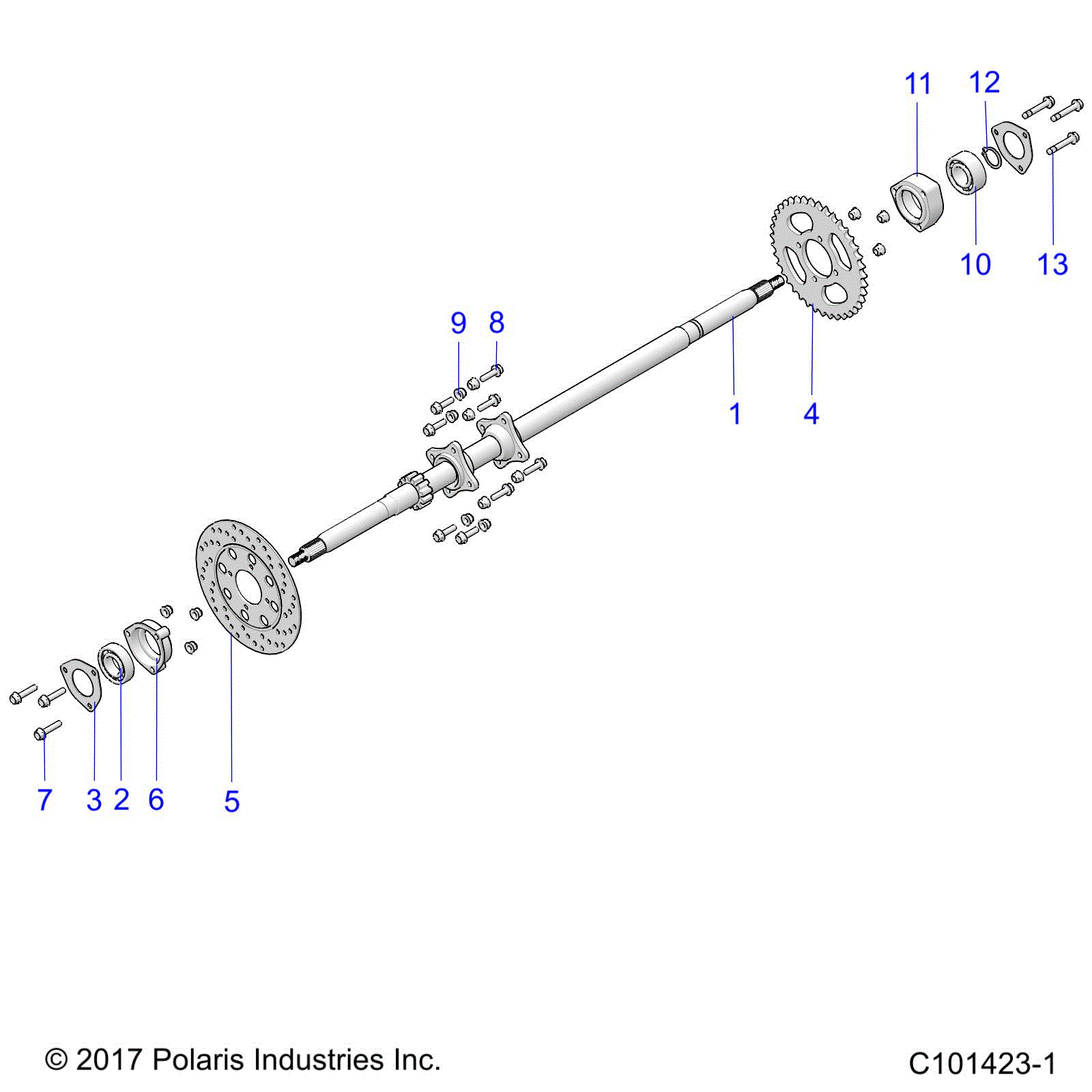 An Image of a Genuine Polaris Parts Schematic Diagram showing the schematic - SUSPENSION: REAR AXLE - 2019 POLARIS ACE 150 EFI INDY
