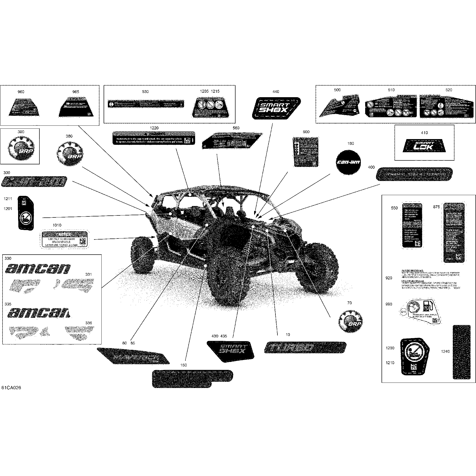 An Image of a Genuine Can-Am Parts Schematic Diagram showing the schematic - BODY - DECALS - X RS
