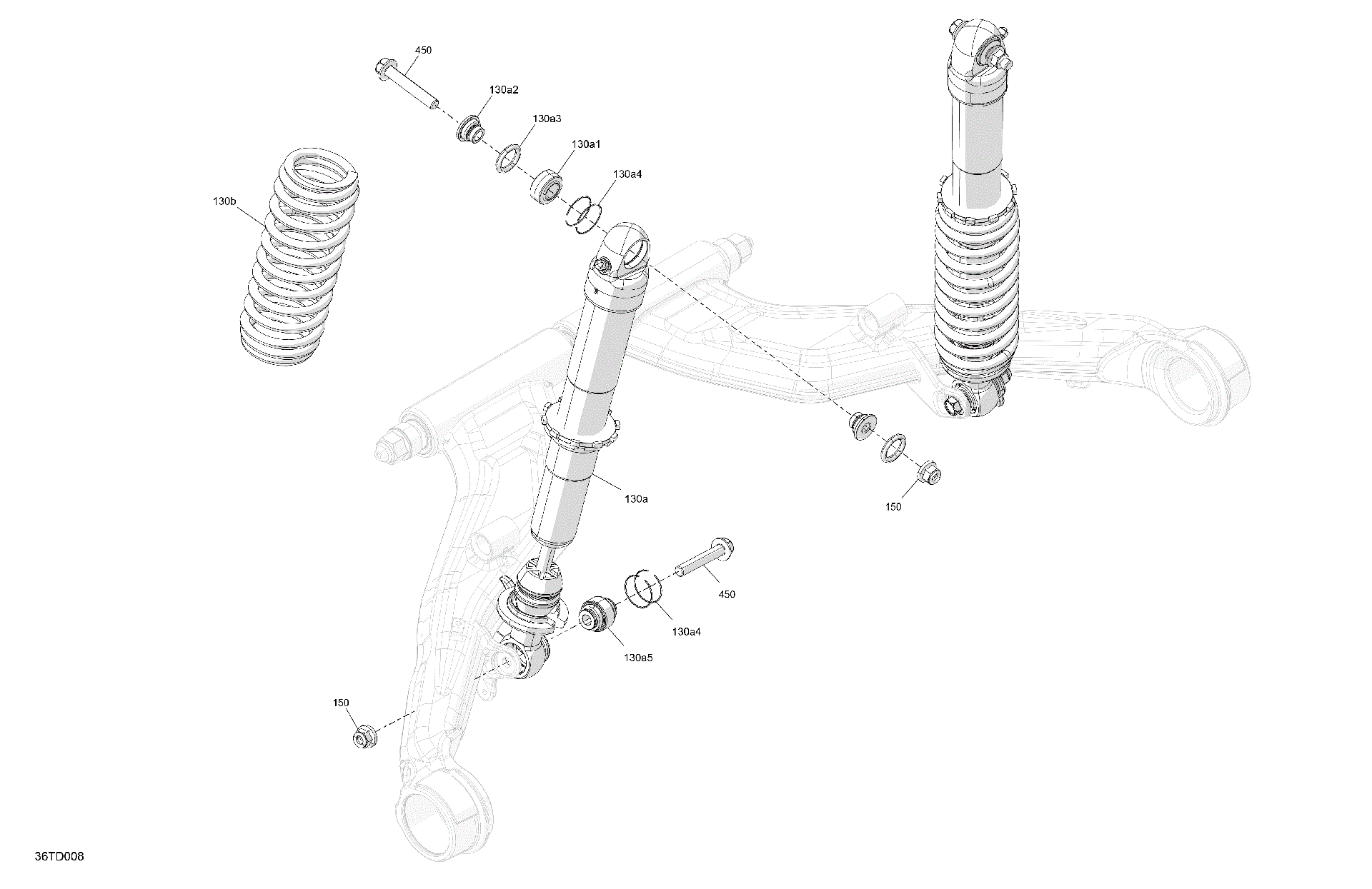 An Image of a Genuine Can-Am Parts Schematic Diagram showing the schematic - SUSPENSION - REAR SHOCKS