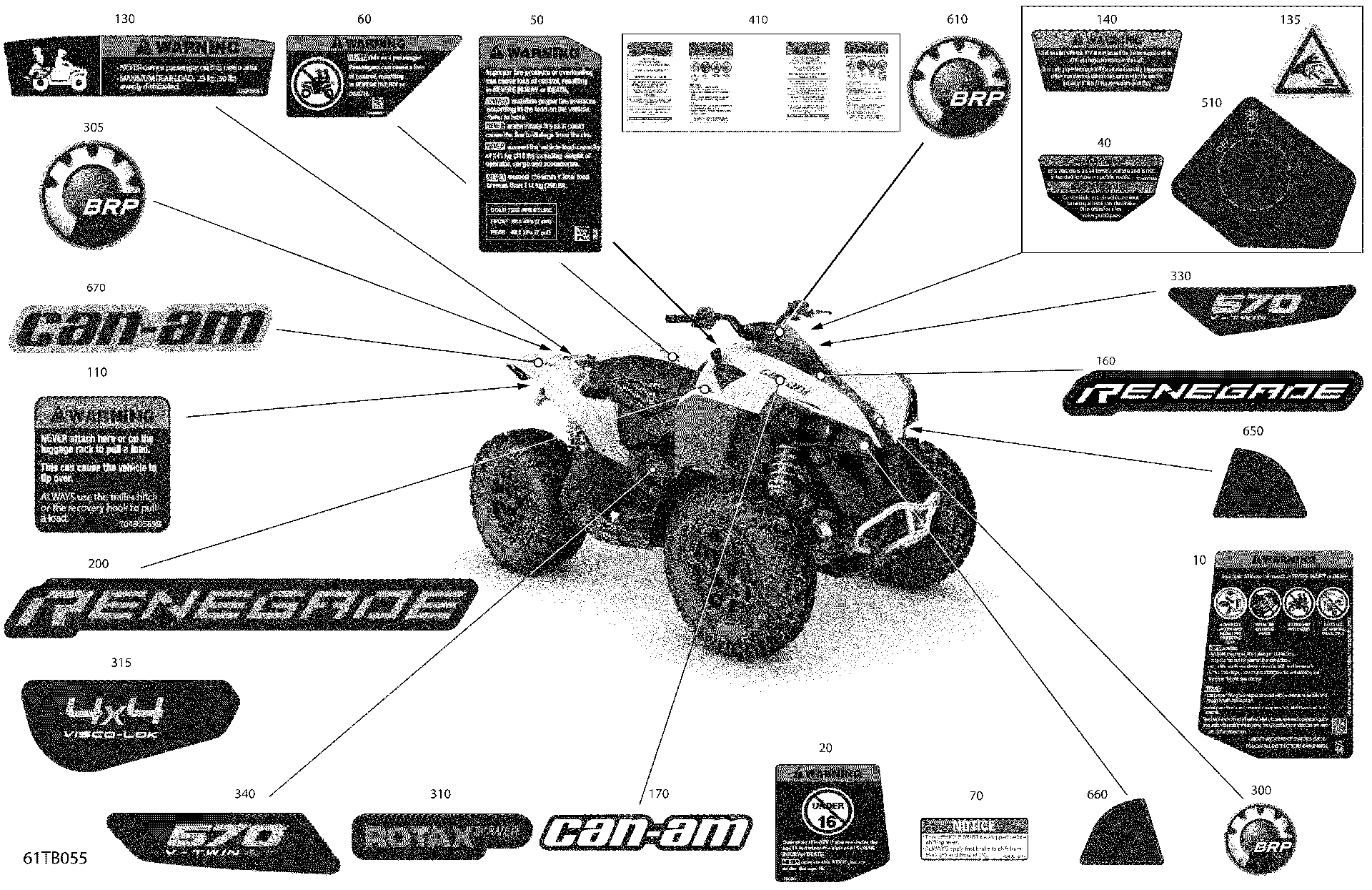 An Image of a Genuine Can-Am Parts Schematic Diagram showing the schematic - BODY - DECALS