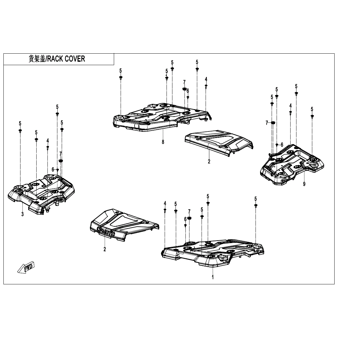An Image of a genuine CFMOTO Parts Schematic Diagram showing the group - RACK COVER (THREE BOXES) - 2025 CFMOTO CFORCE 1000 OVERLAND