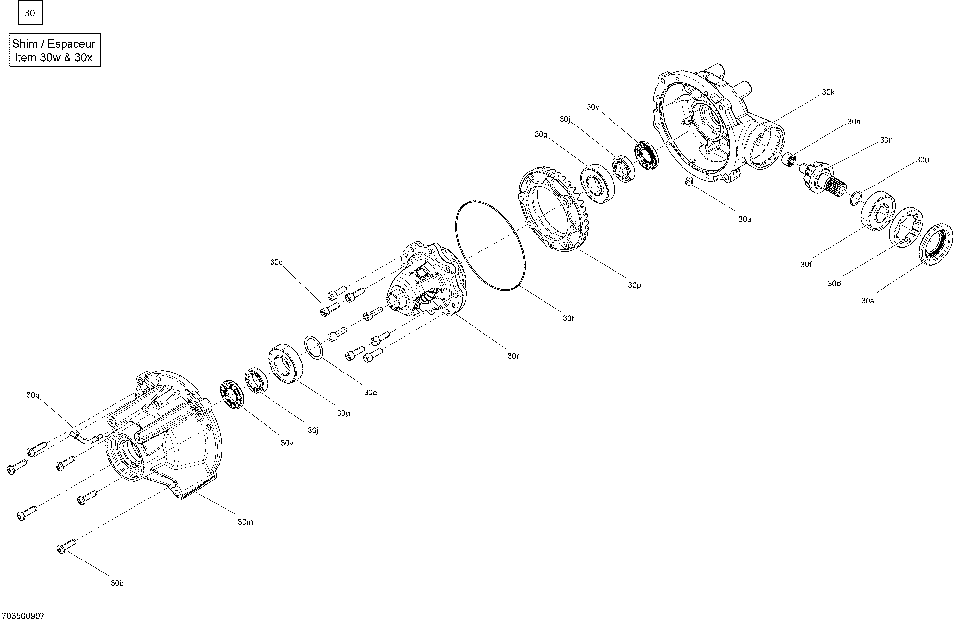 An Image of a Genuine Can-Am Parts Schematic Diagram showing the schematic - DRIVE - FRONT SECTION - DIFFERENTIAL PARTS - 703500907 - STD
