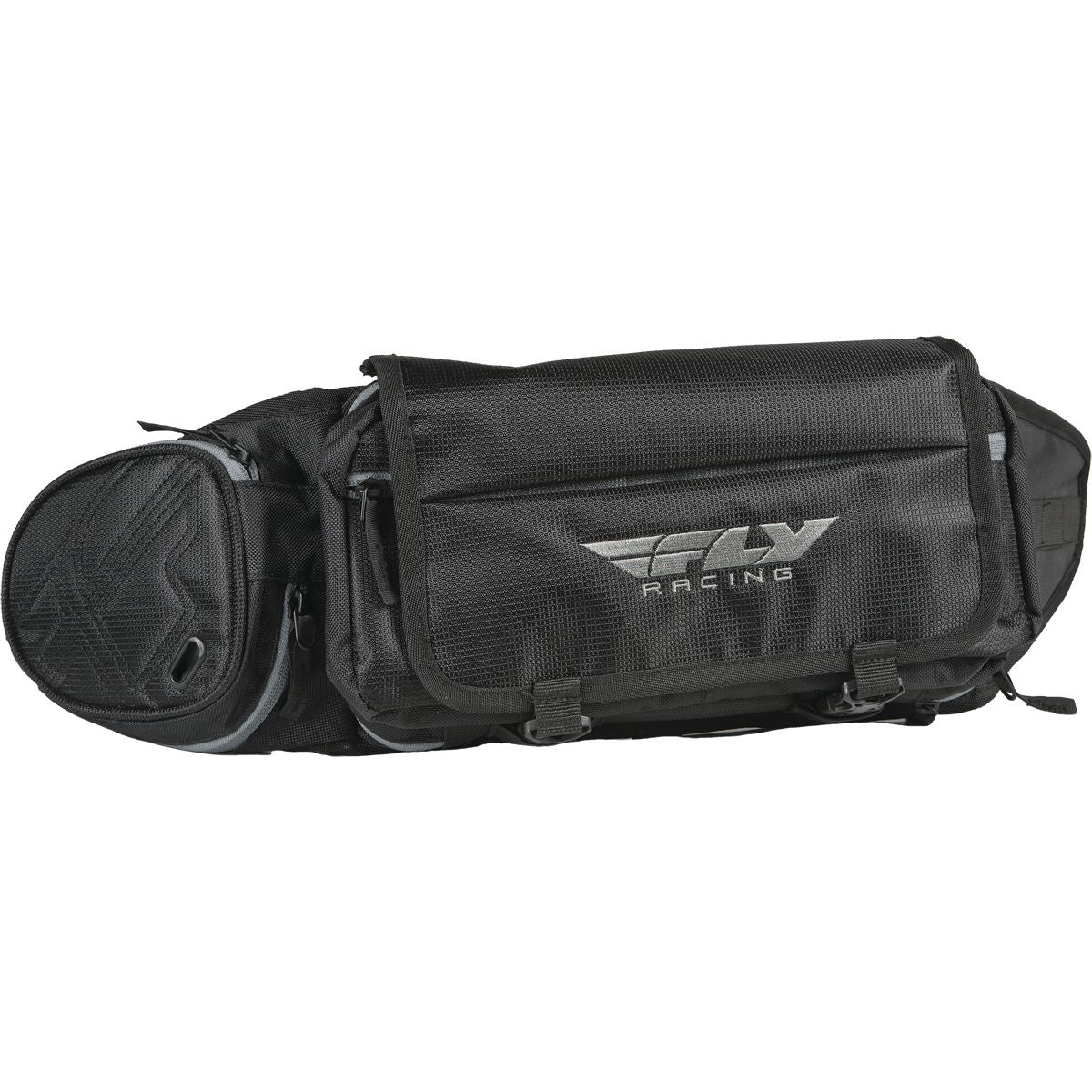 The Tool Pack by Fly Racing is a black bike tool bag featuring multiple zippered compartments, mesh detailing, and the Fly Racing logo on the front flap—perfect for quick trail repairs.