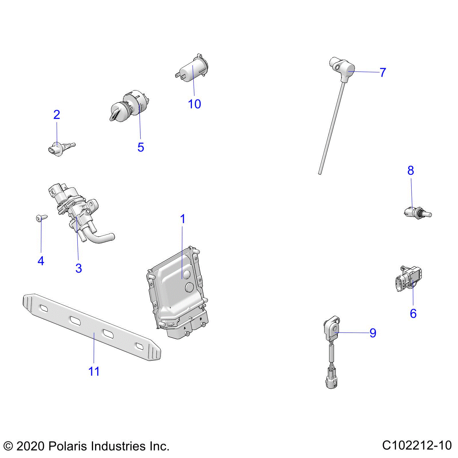 An Image of a Genuine Polaris Parts Schematic Diagram showing the schematic - ELECTRICAL: SWITCHES SENSORS ECU and CONTROL MODULES - 2021 POLARIS SPORTSMAN TOURING 850 48"