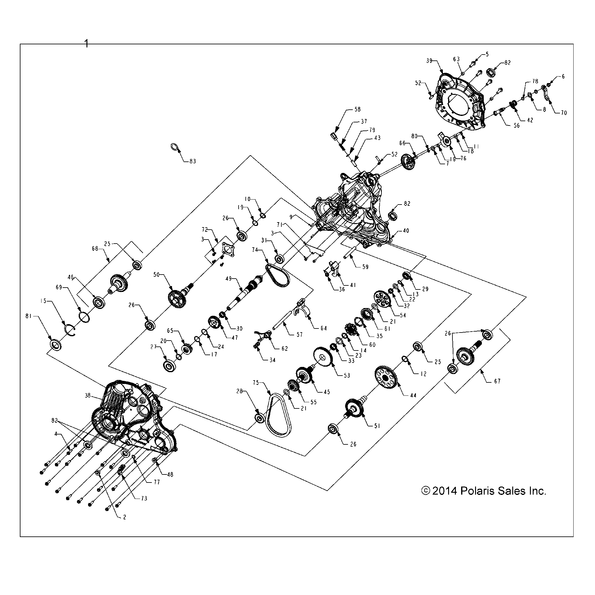 An Image of a Genuine Polaris Parts Schematic Diagram showing the schematic - DRIVE TRAIN: MAIN GEARCASE - 2015 POLARIS SPORTSMAN TOURING 1000