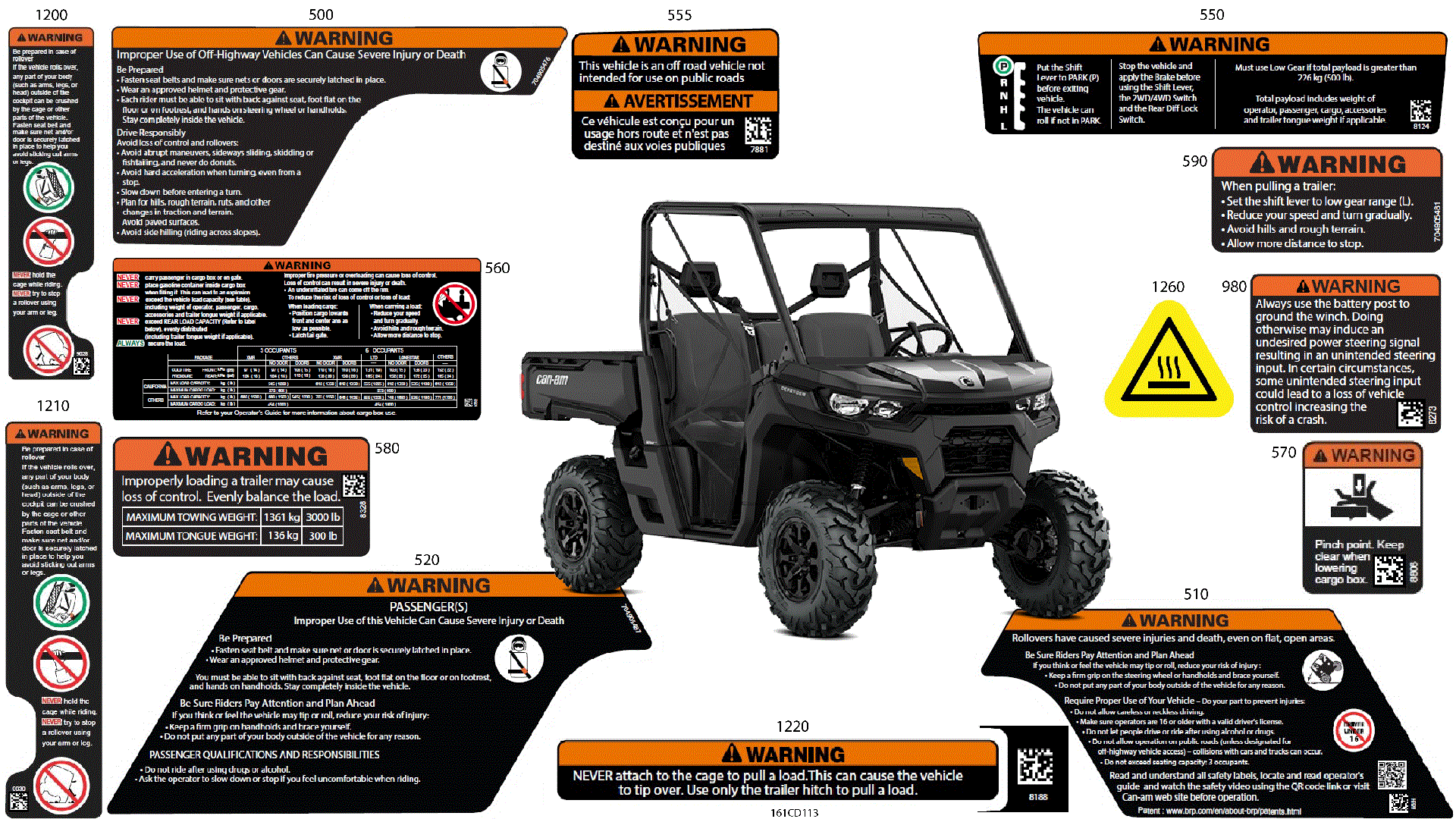 An Image of a Genuine Can-Am Parts Schematic Diagram showing the schematic - BODY - WARNING DECALS