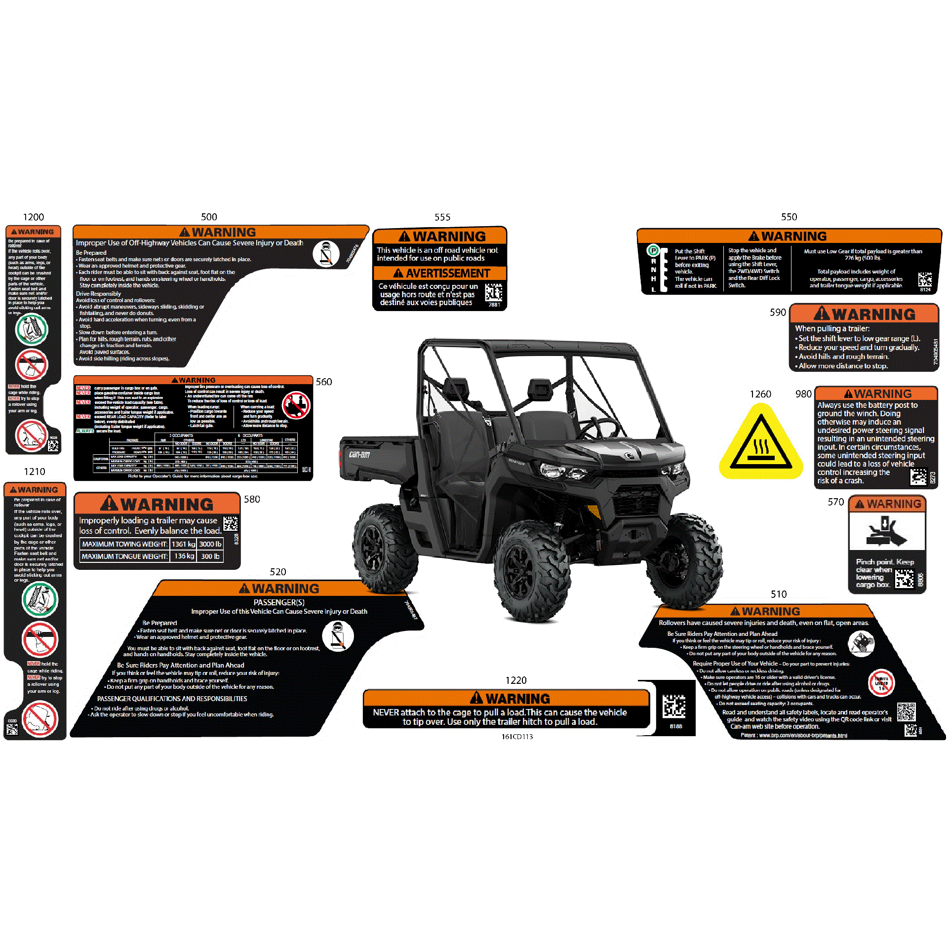 An Image of a Genuine Can-Am Parts Schematic Diagram showing the schematic - BODY - WARNING DECALS