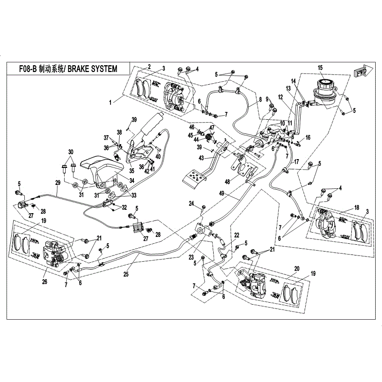 An Image of a Genuine CFMOTO Parts Schematic Diagram showing the schematic - BRAKE SYSTEM - (SUMITOMO Vehicles Built After 11/10/2017) - 2018 CFMOTO ZFORCE 800 EX